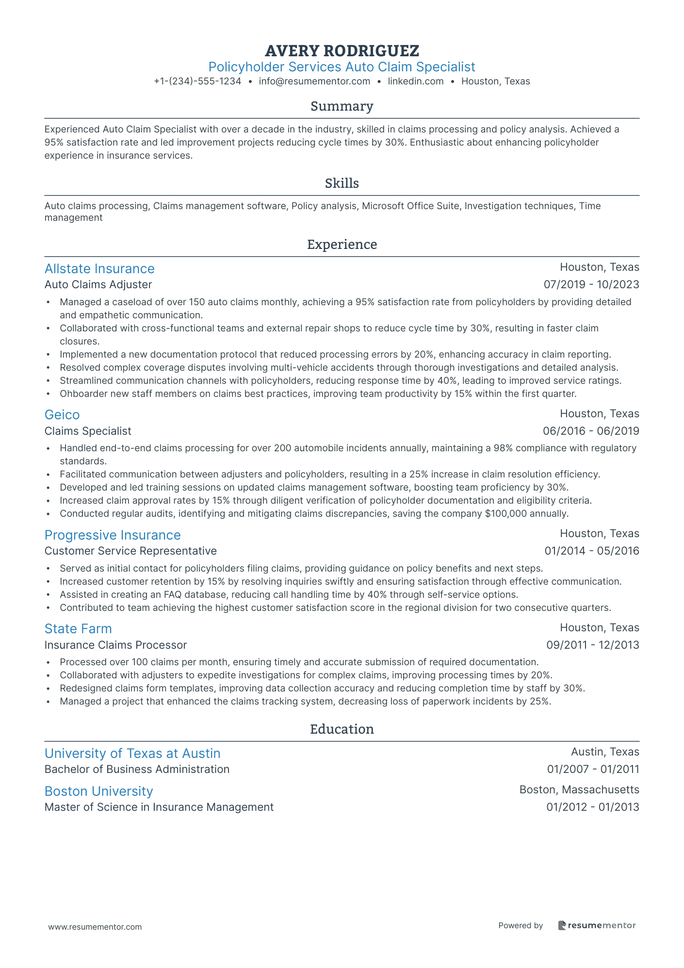 Policyholder Services Auto Claim Specialist