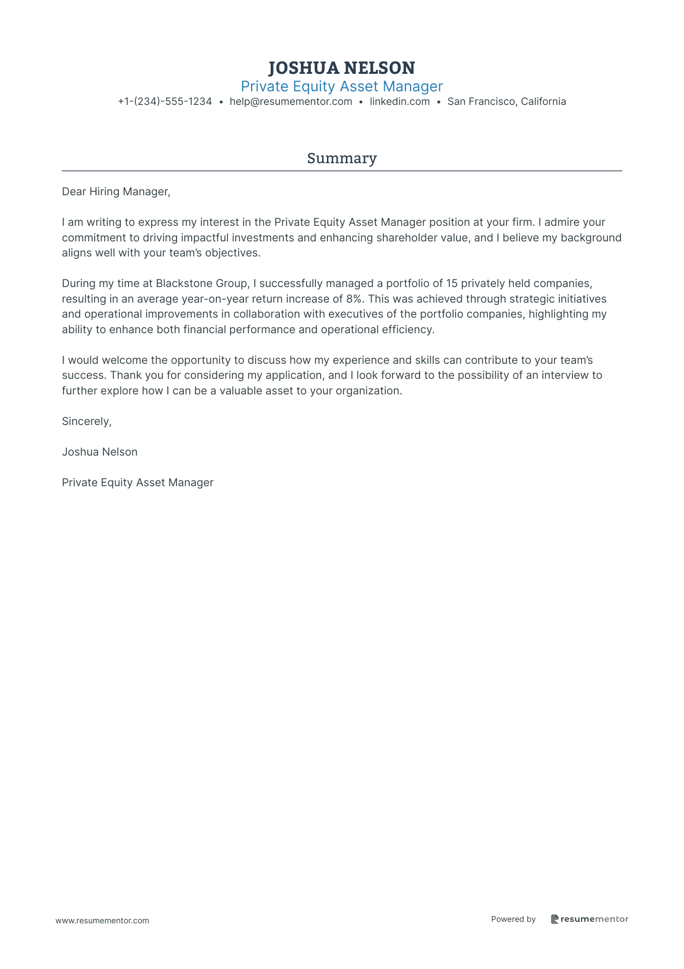 Private Equity Asset Manager