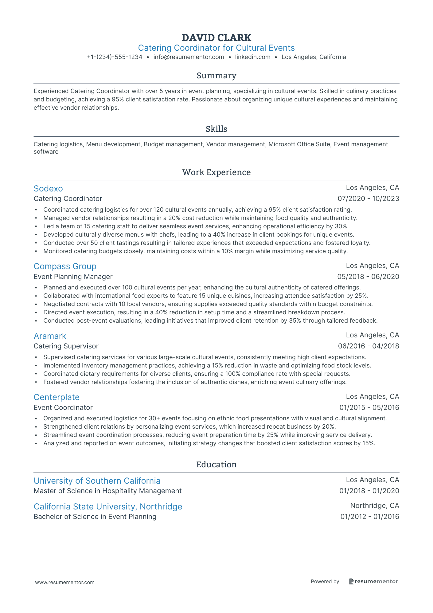 Catering Coordinator for Cultural Events