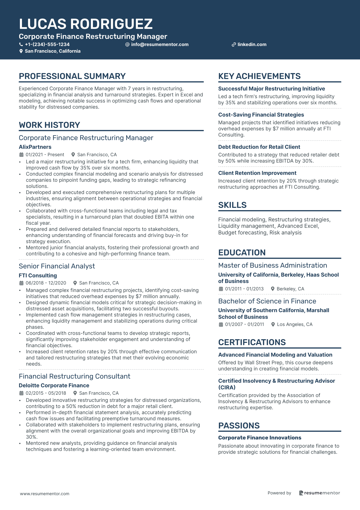 Corporate Finance Restructuring Manager