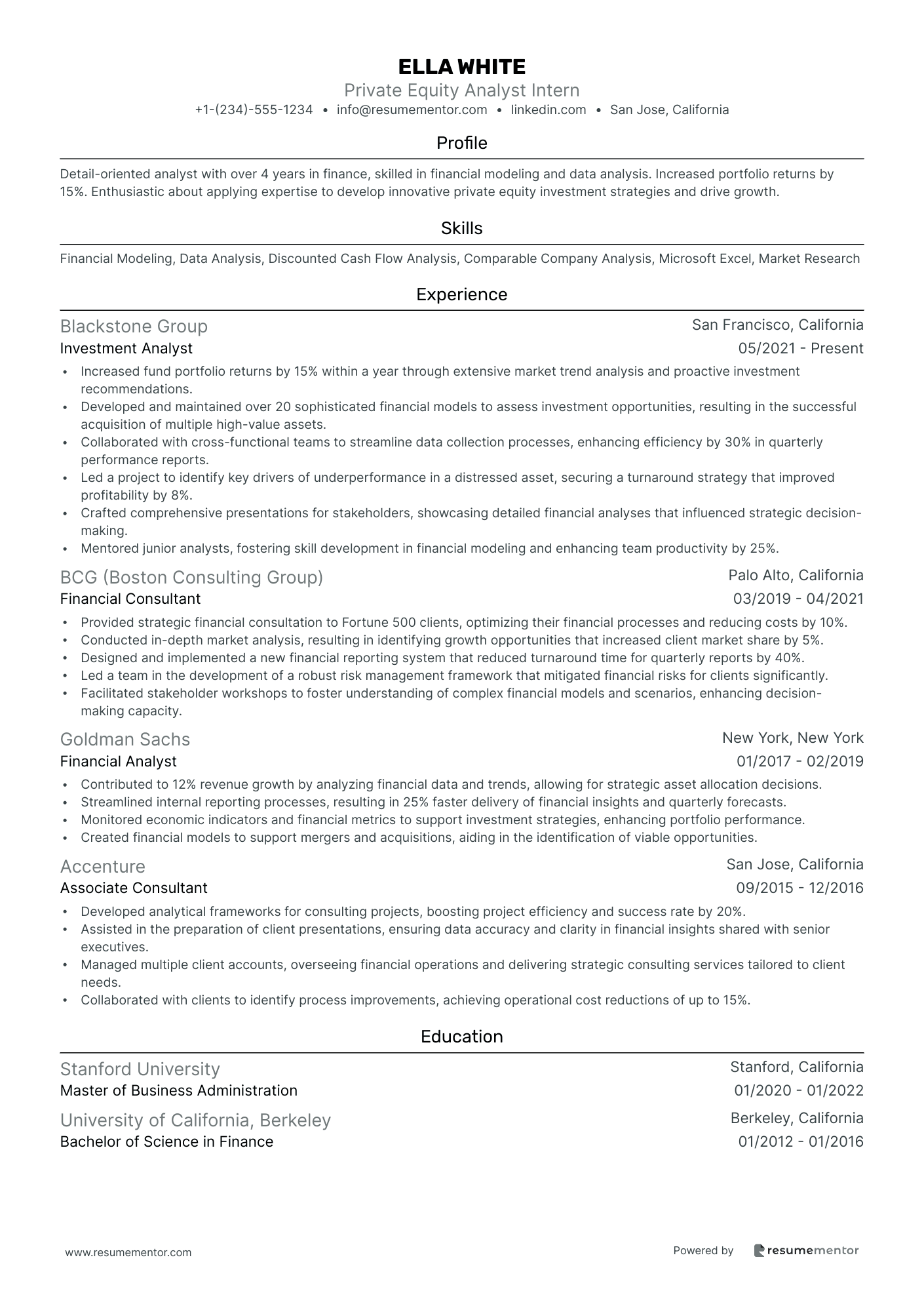 Private Equity Analyst Intern