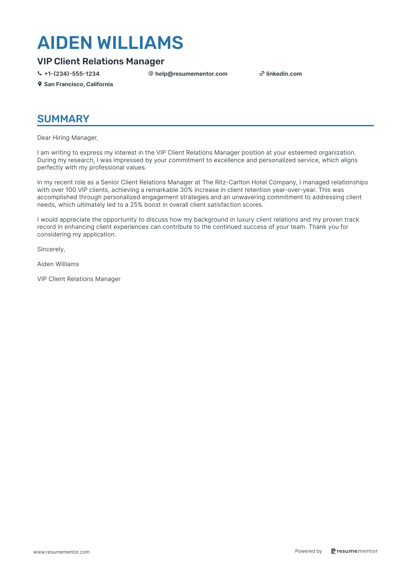 VIP Client Relations Manager