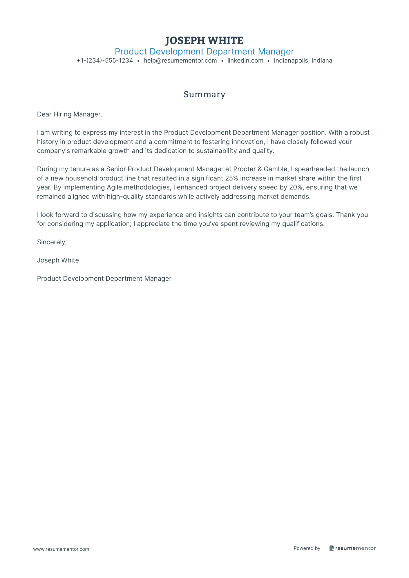 Product Development Department Manager