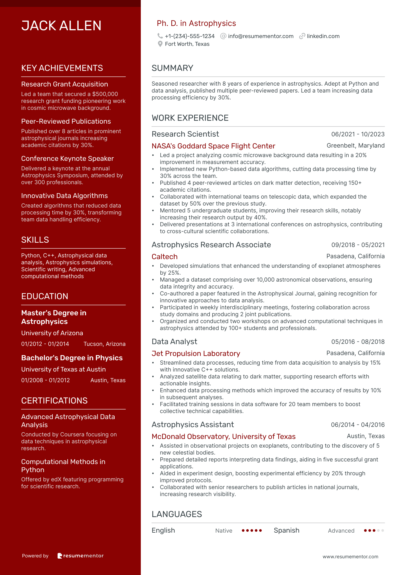 Ph. D. in Astrophysics