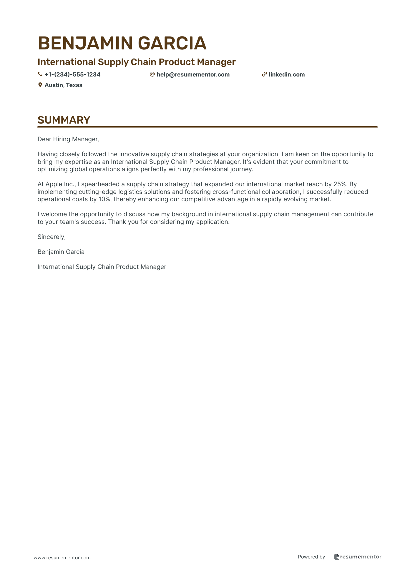 International Supply Chain Product Manager
