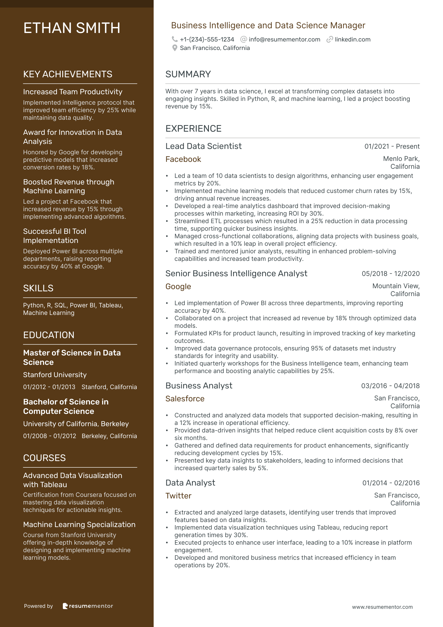 Business Intelligence and Data Science Manager