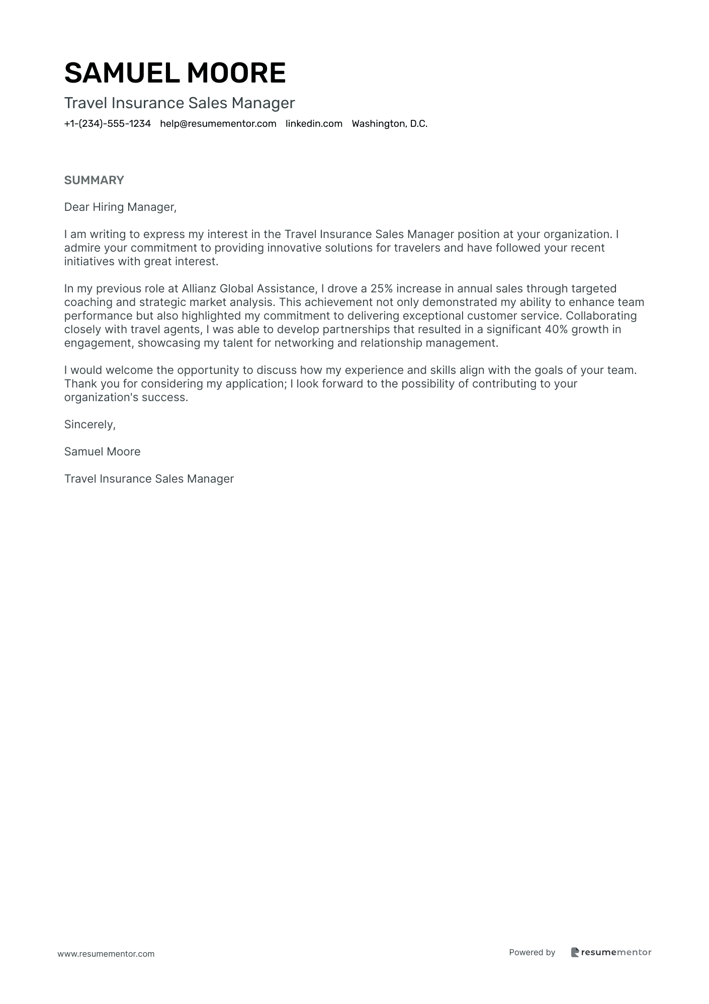 Travel Insurance Sales Manager