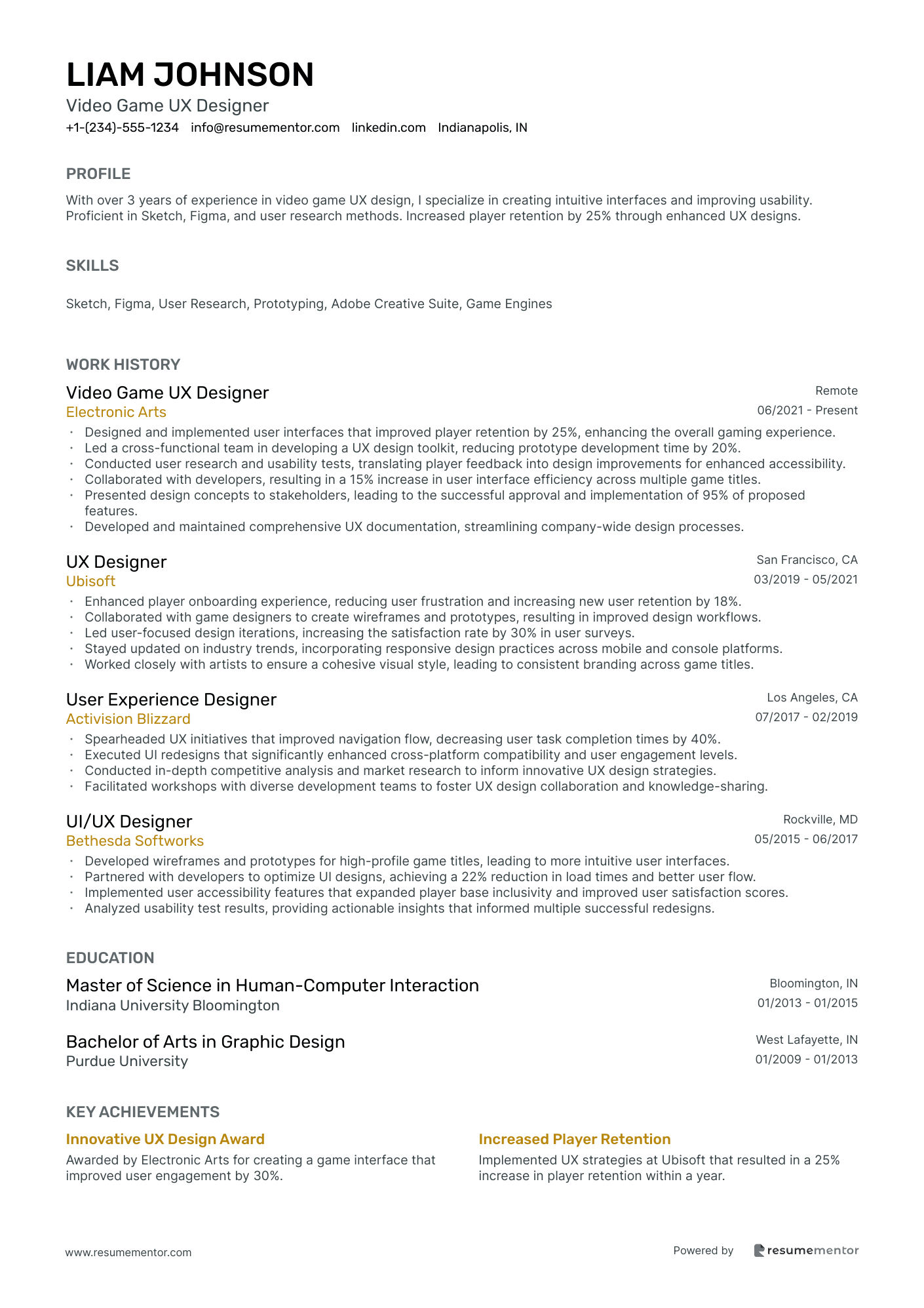 Video Game UX Designer