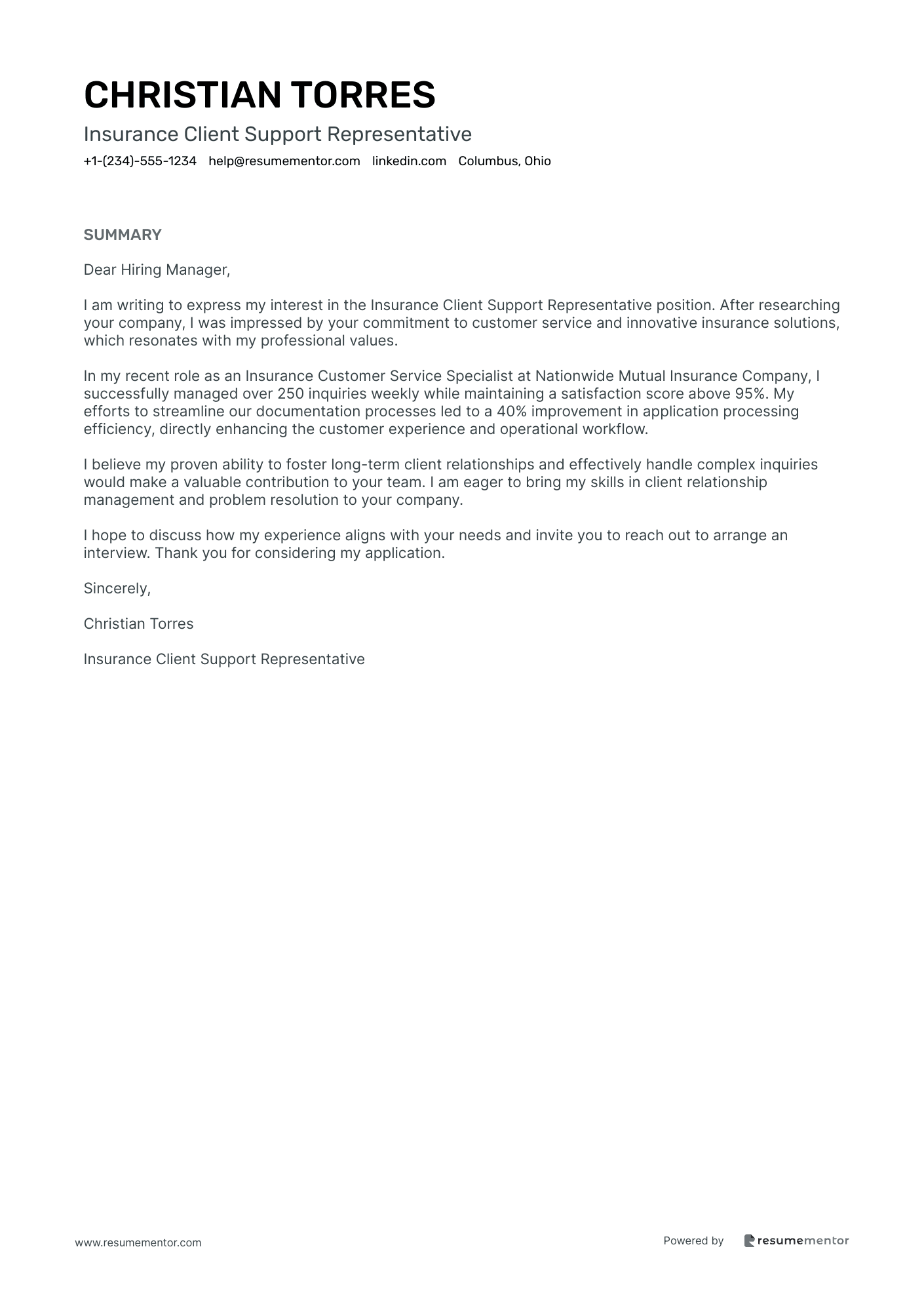 Insurance Client Support Representative