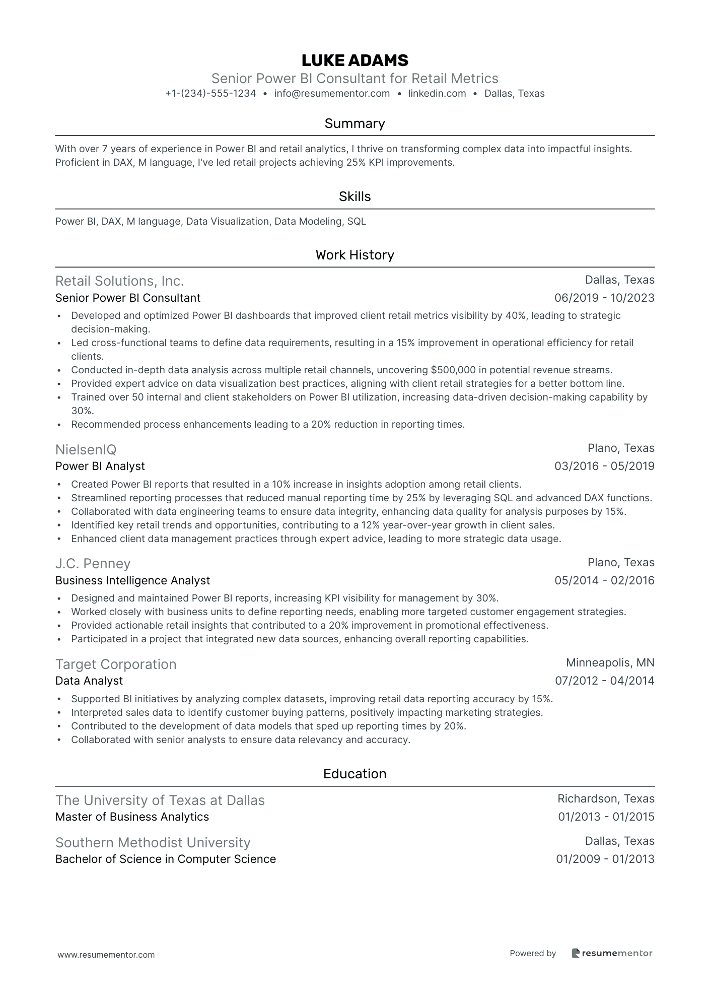 Senior Power BI Consultant for Retail Metrics