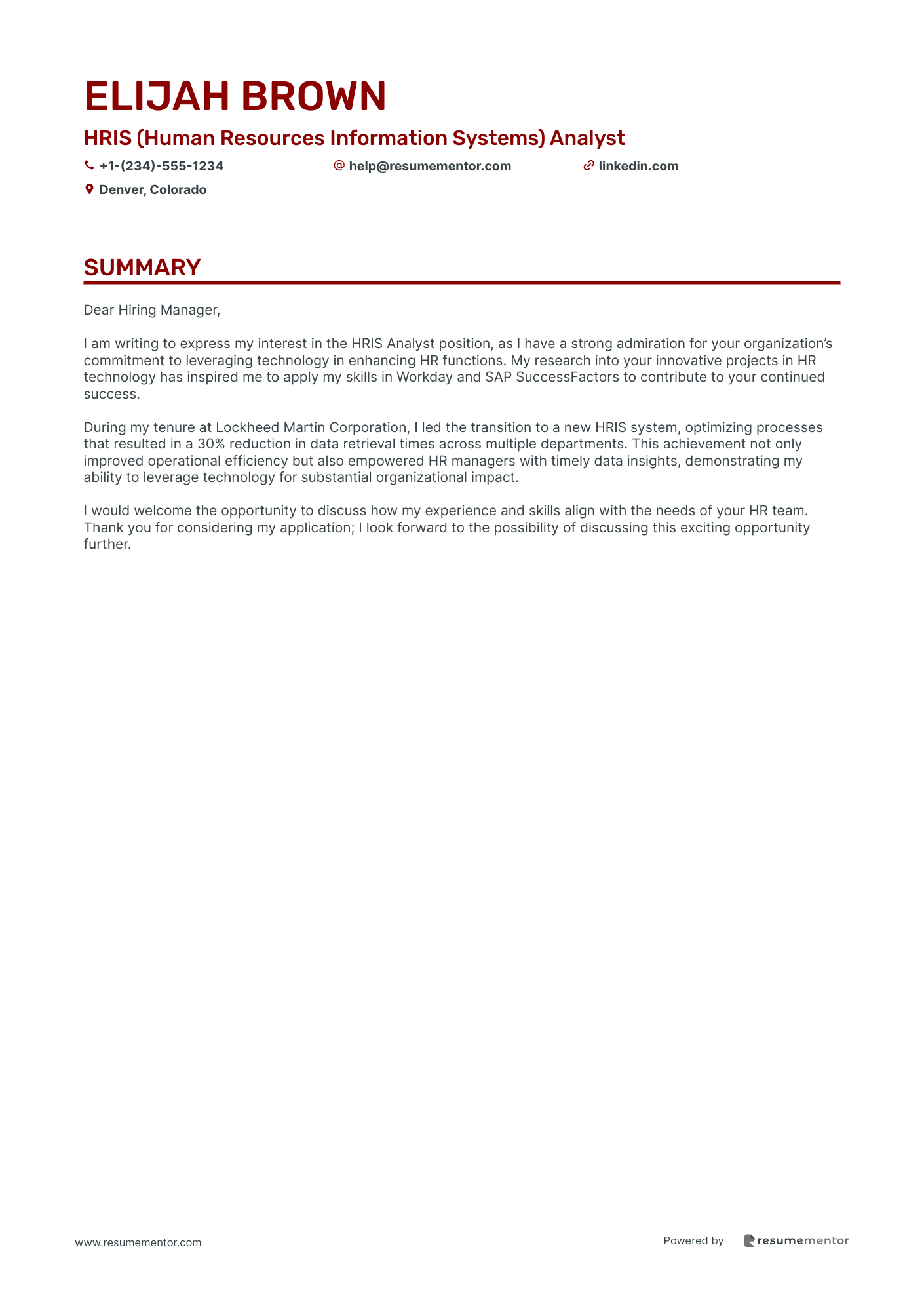 HRIS (Human Resources Information Systems) Analyst