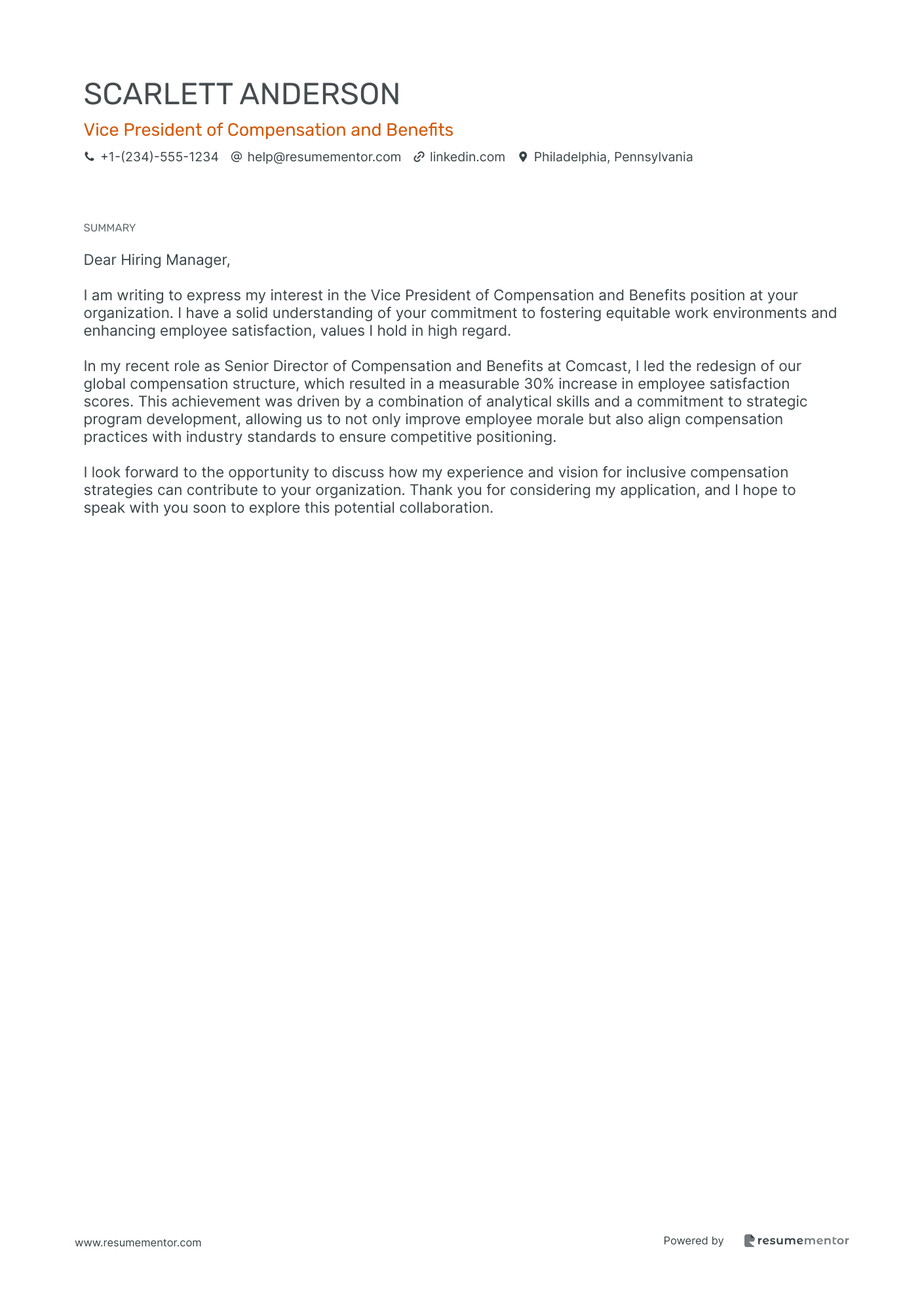 Vice President of Compensation and Benefits