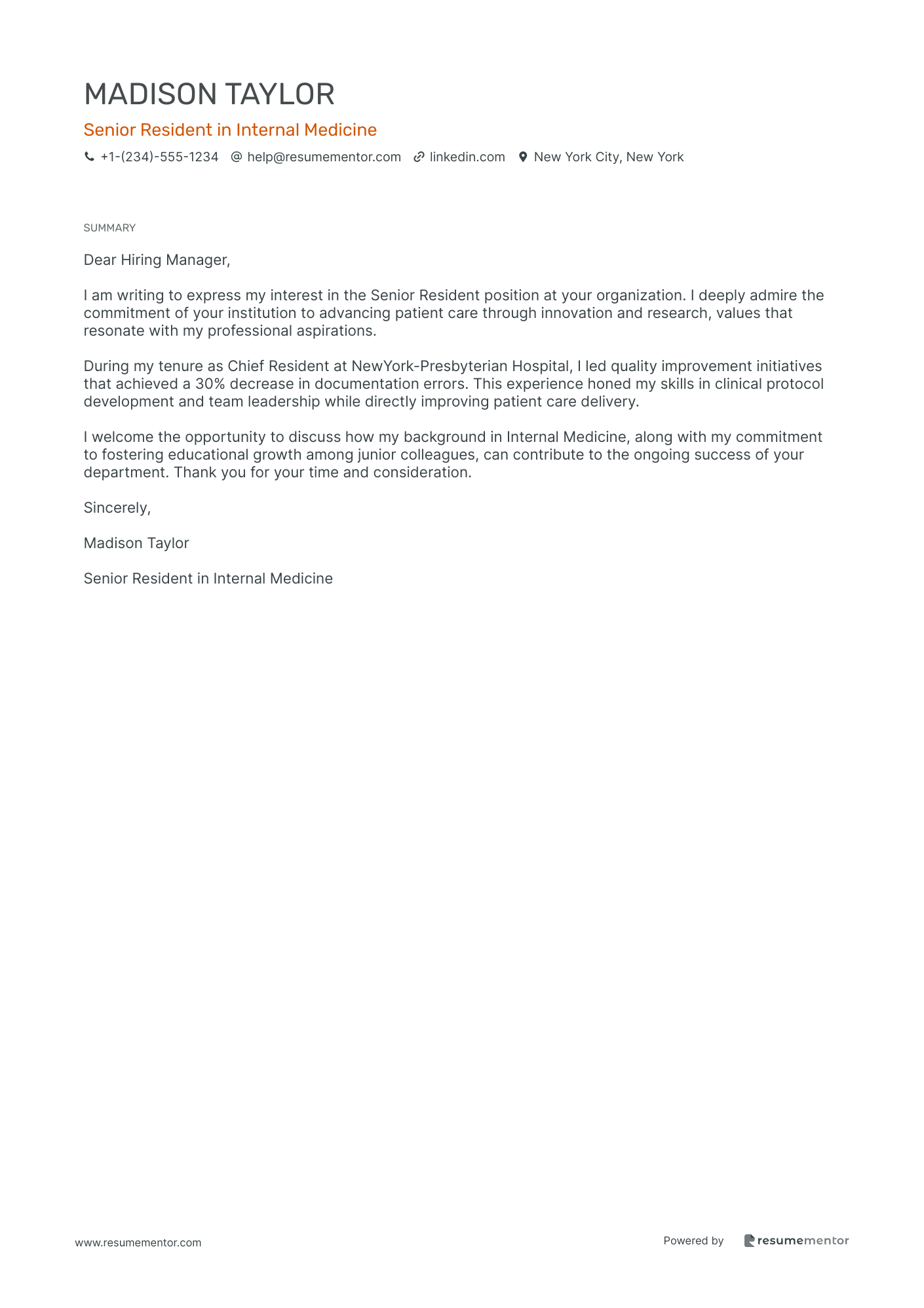 Senior Resident in Internal Medicine