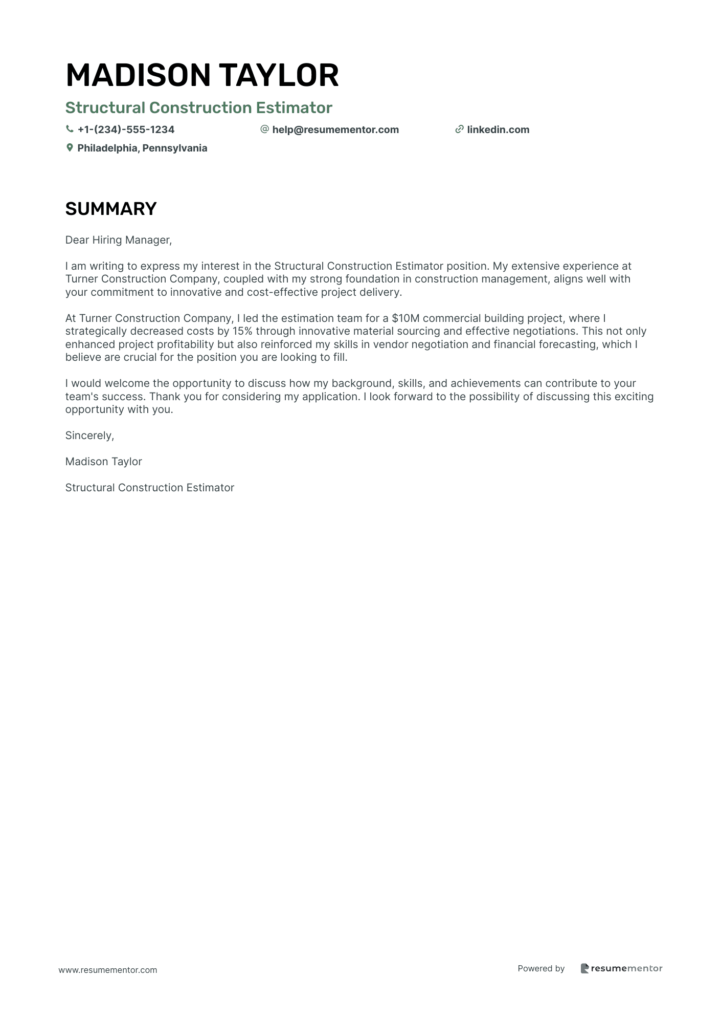 Structural Construction Estimator
