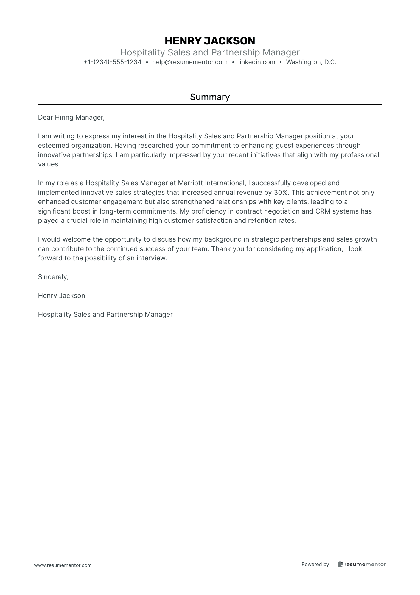 Hospitality Sales and Partnership Manager
