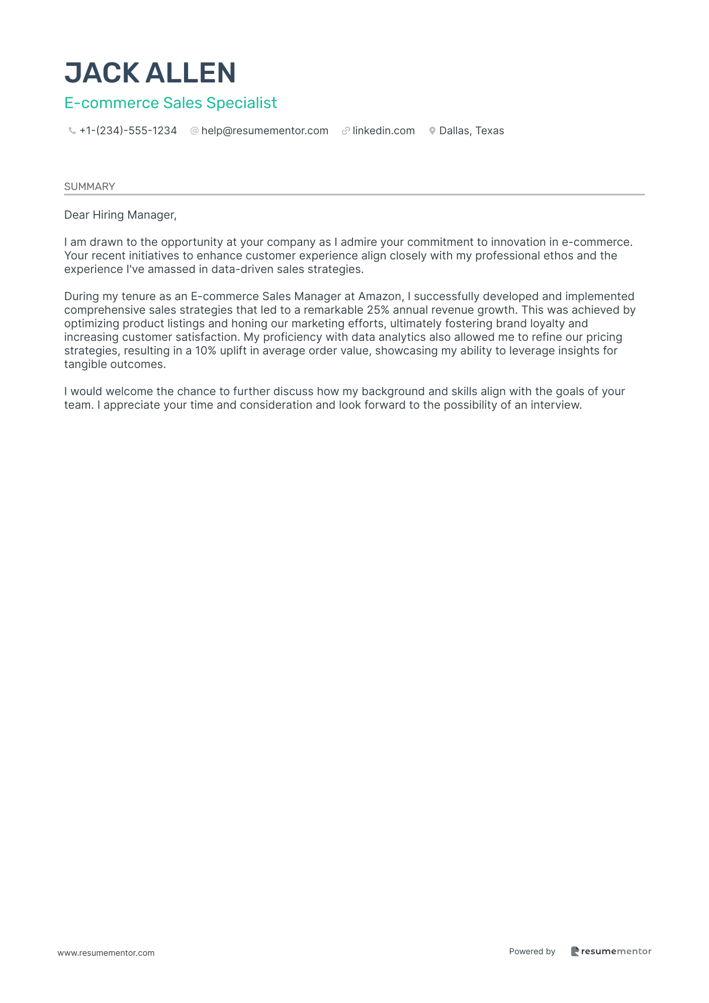 E commerce Sales Specialist