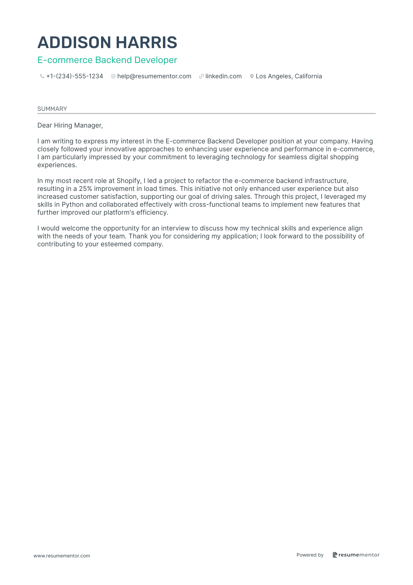 E commerce Backend Developer
