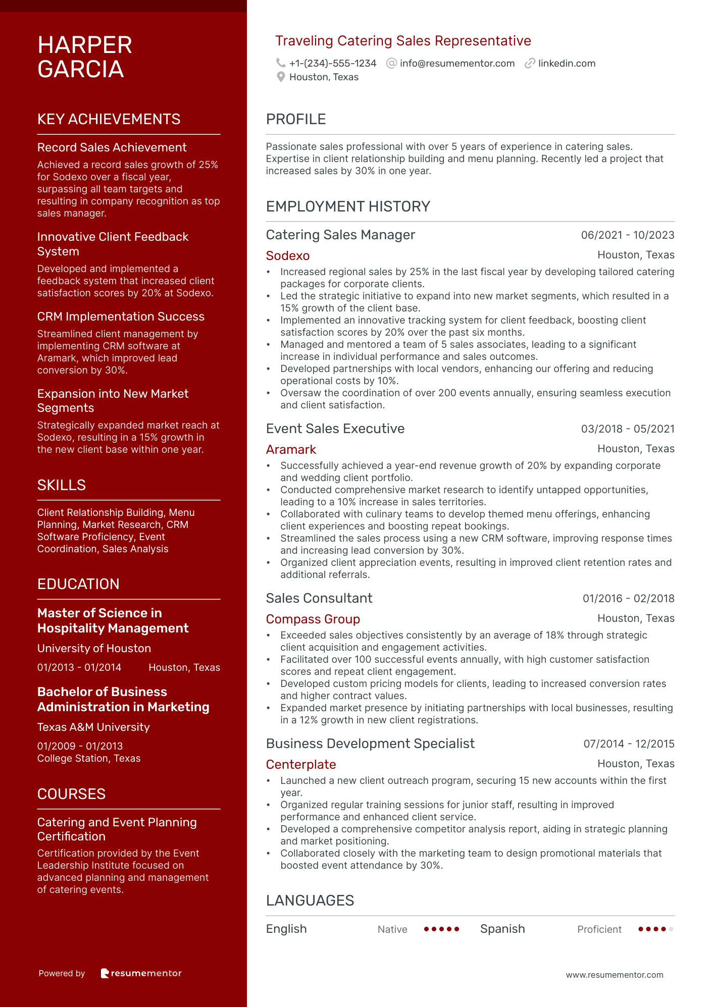Traveling Catering Sales Representative
