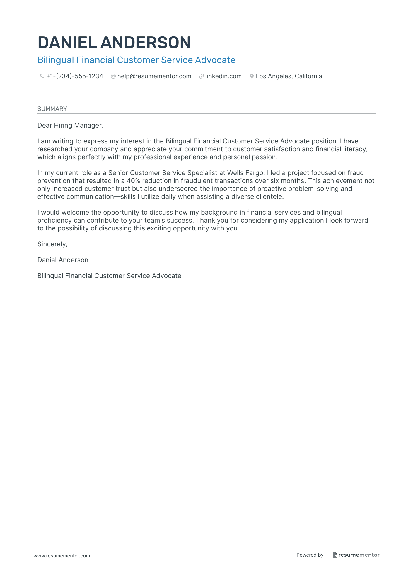 Bilingual Financial Customer Service Advocate
