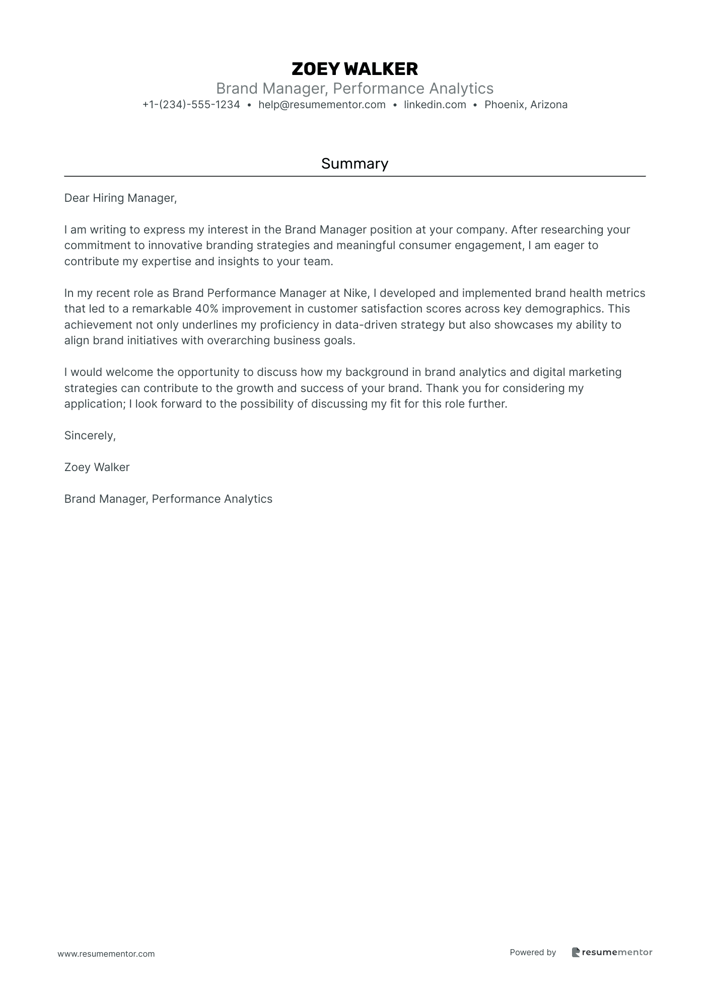 Brand Manager, Performance Analytics