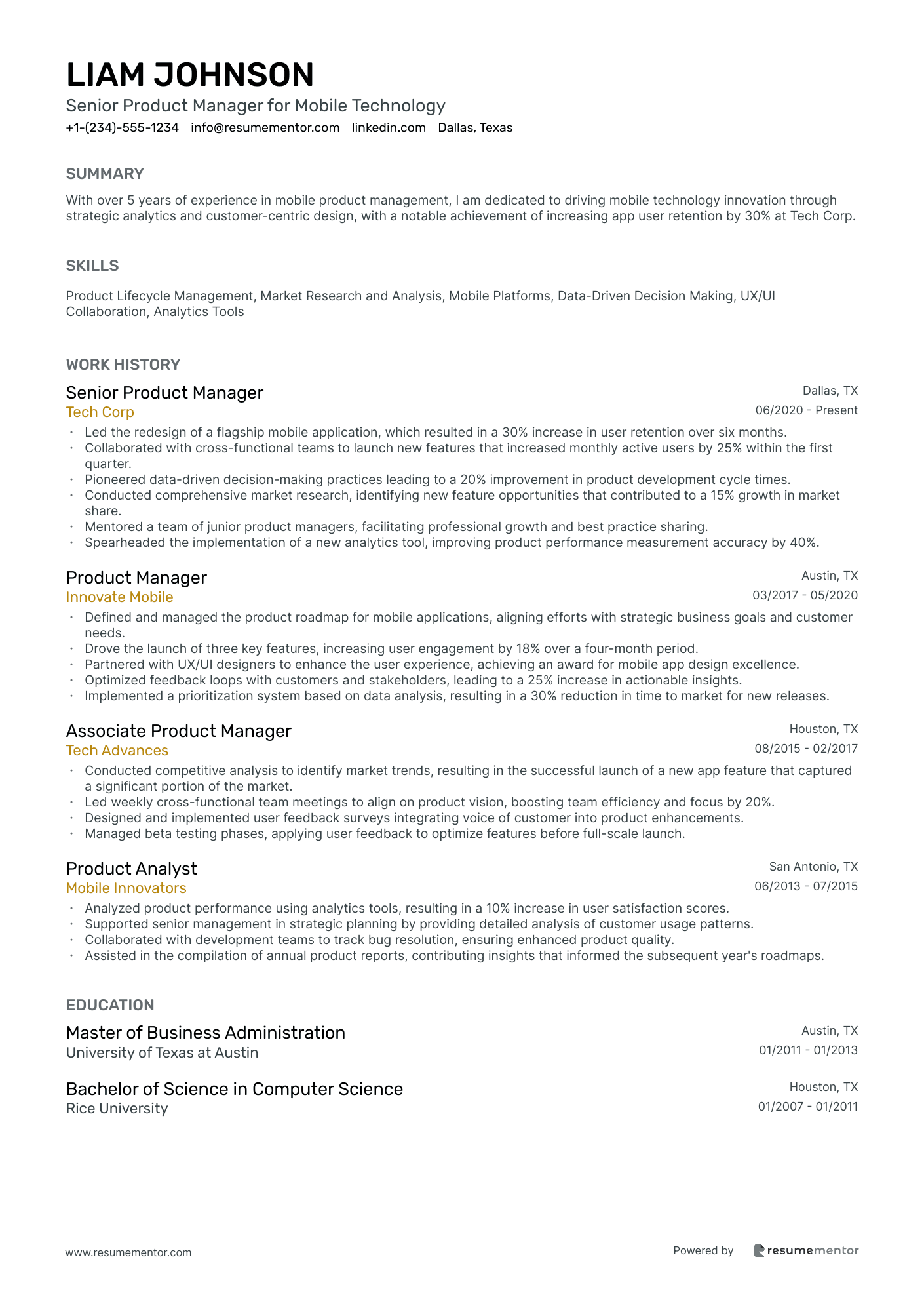 Senior Product Manager for Mobile Technology