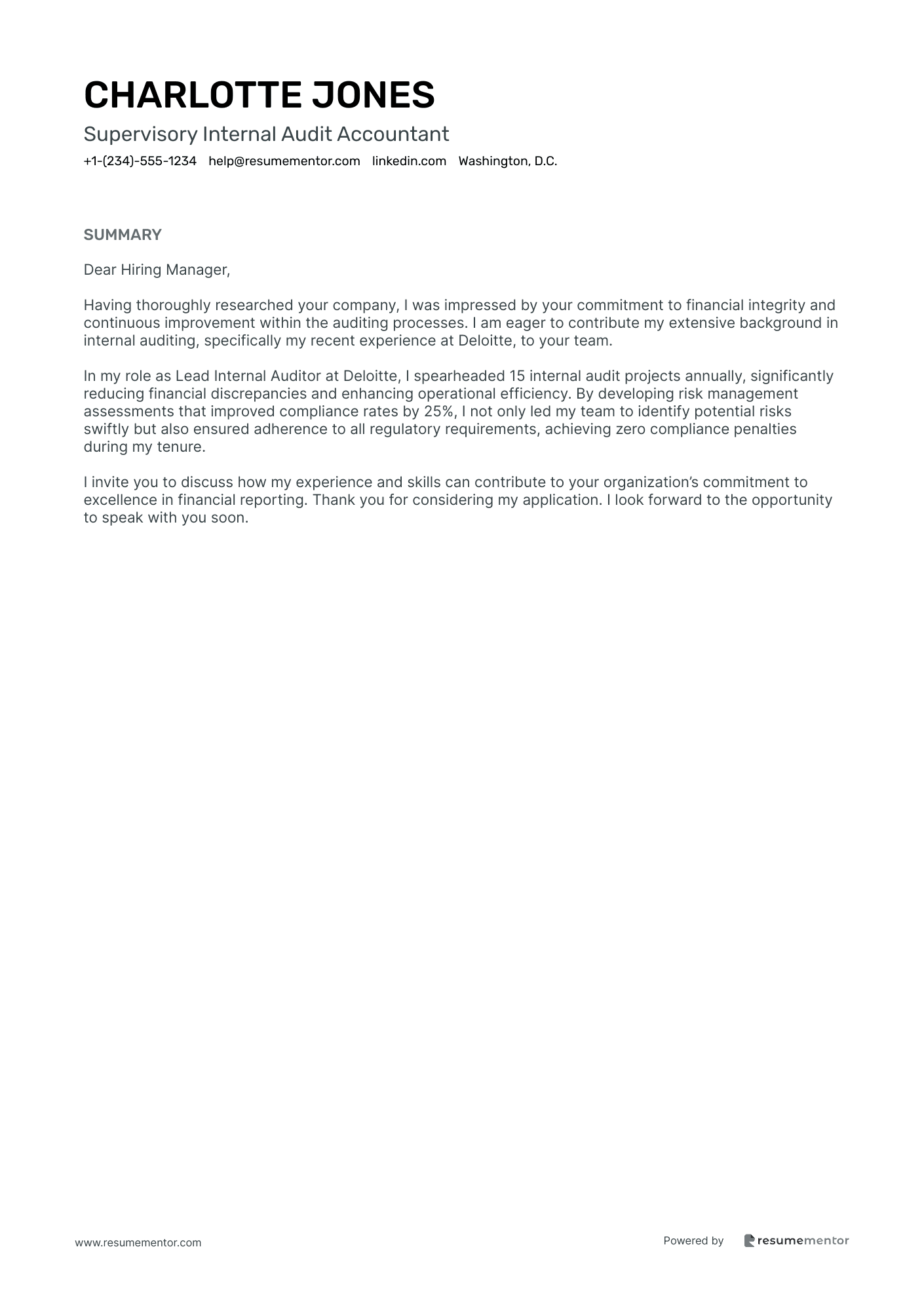 Supervisory Internal Audit Accountant
