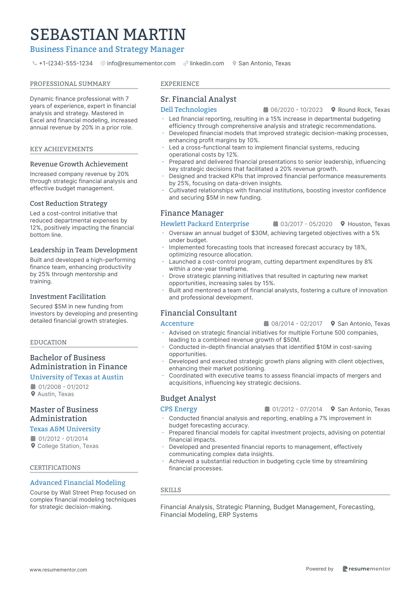 Business Finance and Strategy Manager