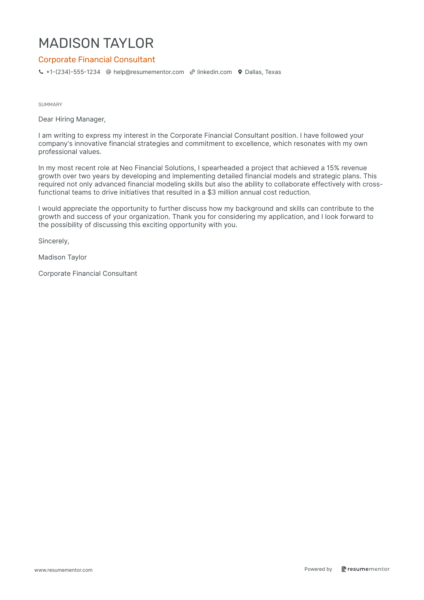 Corporate Financial Consultant