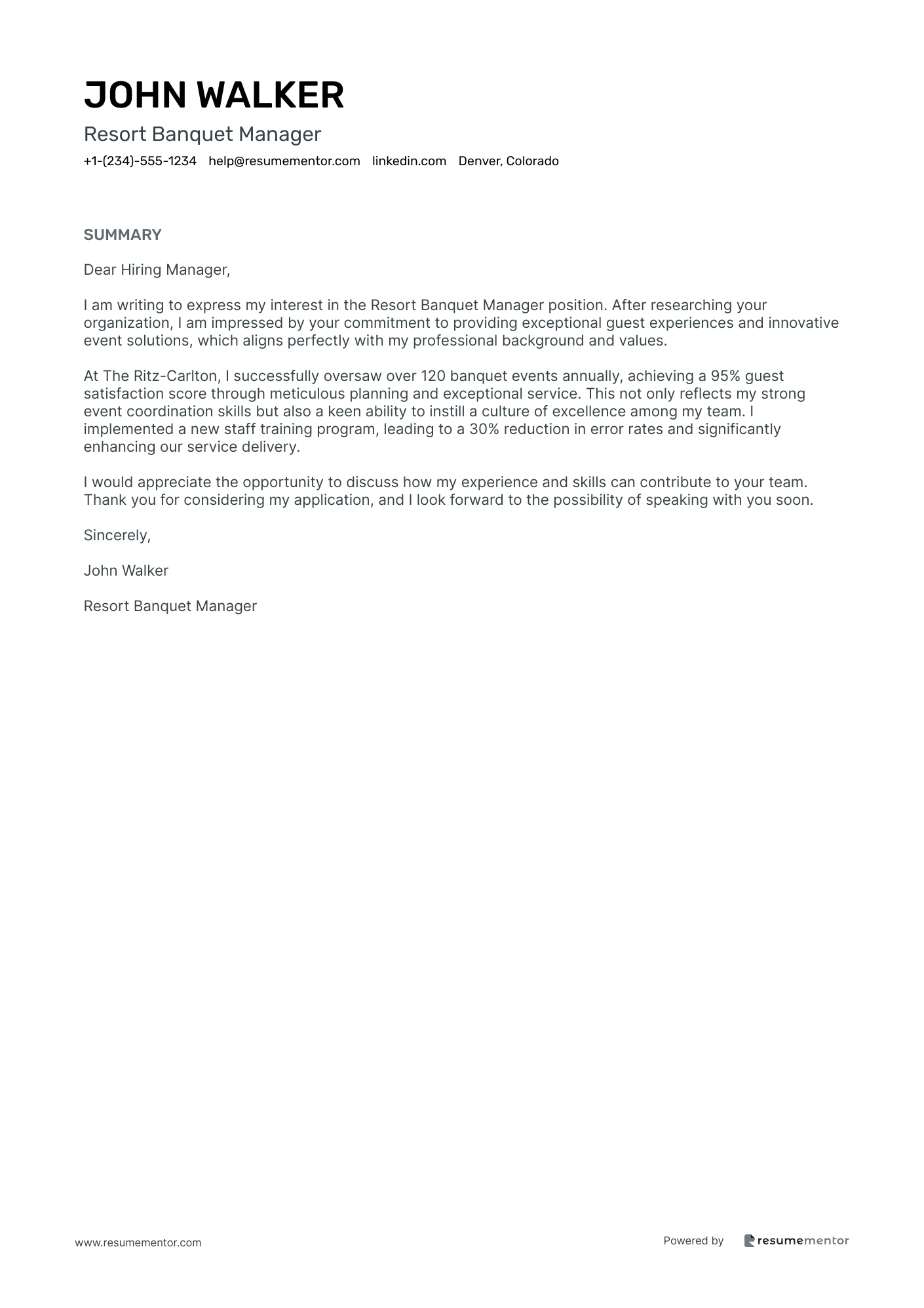 Resort Banquet Manager