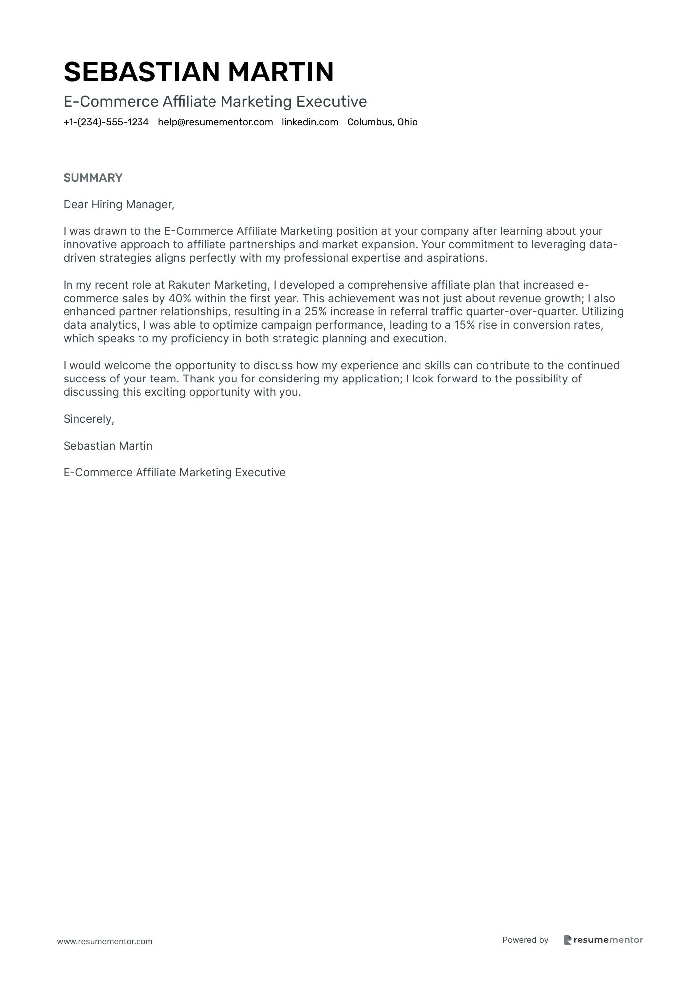 E Commerce Affiliate Marketing Executive