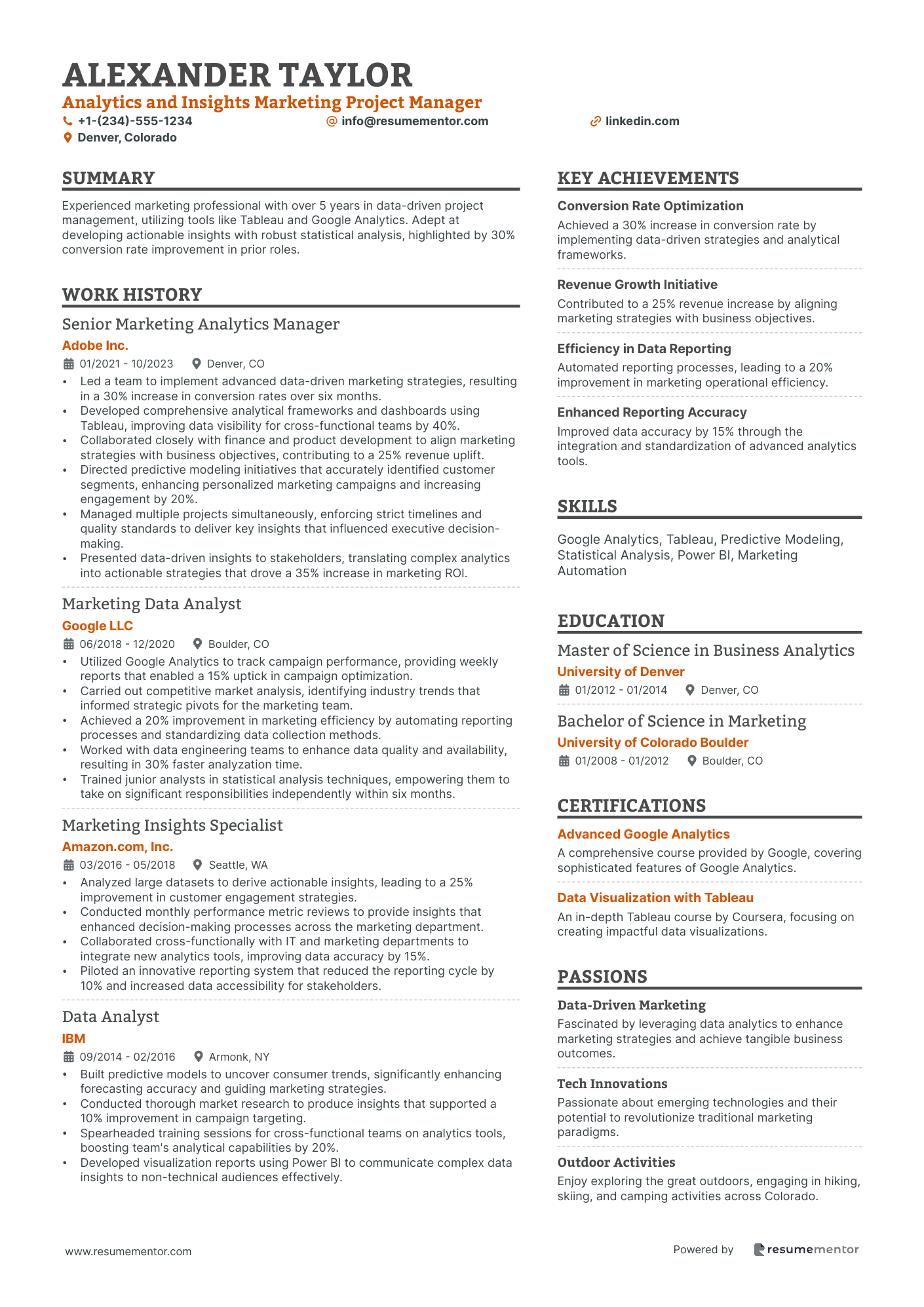 Analytics and Insights Marketing Project Manager