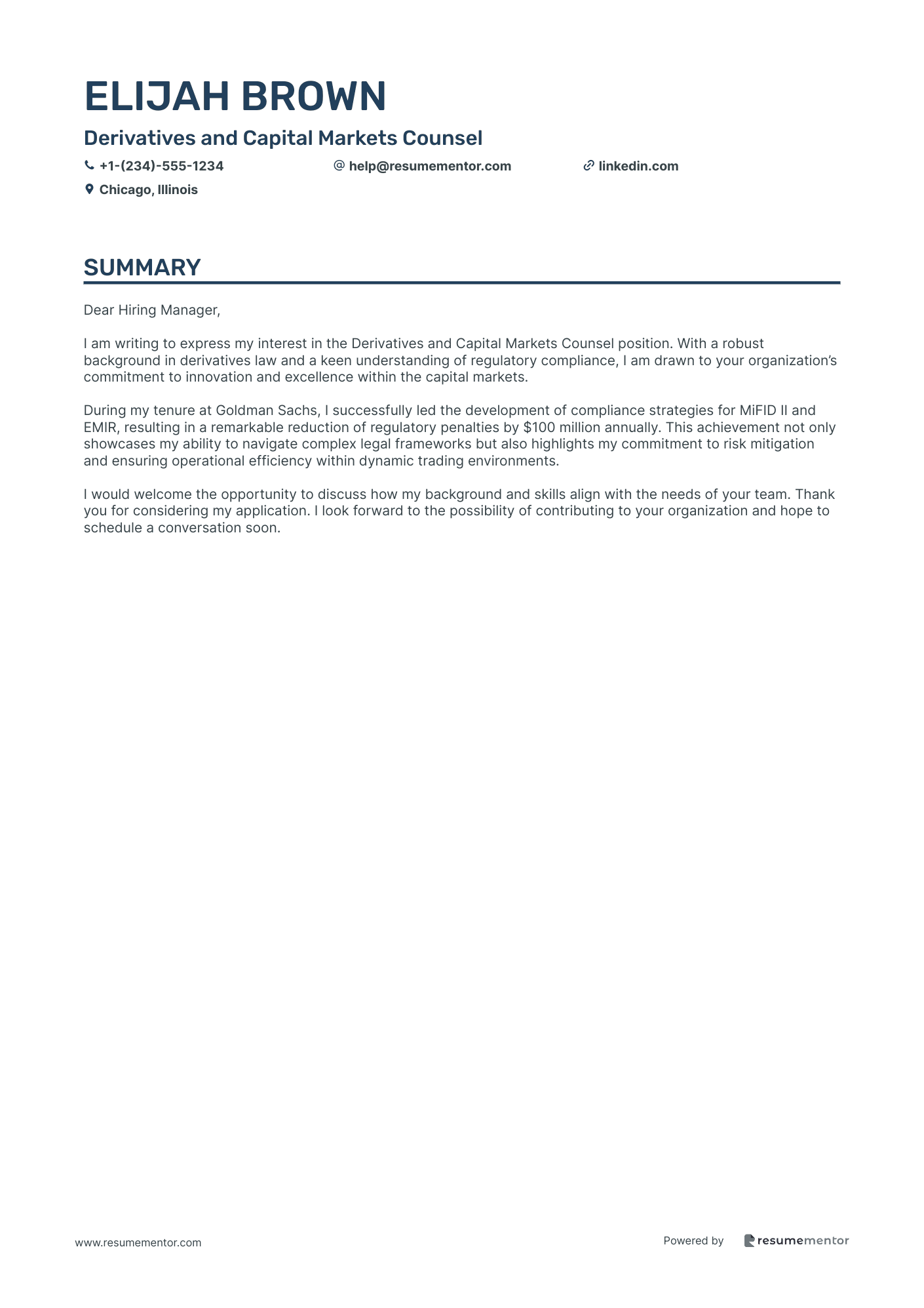 Derivatives and Capital Markets Counsel