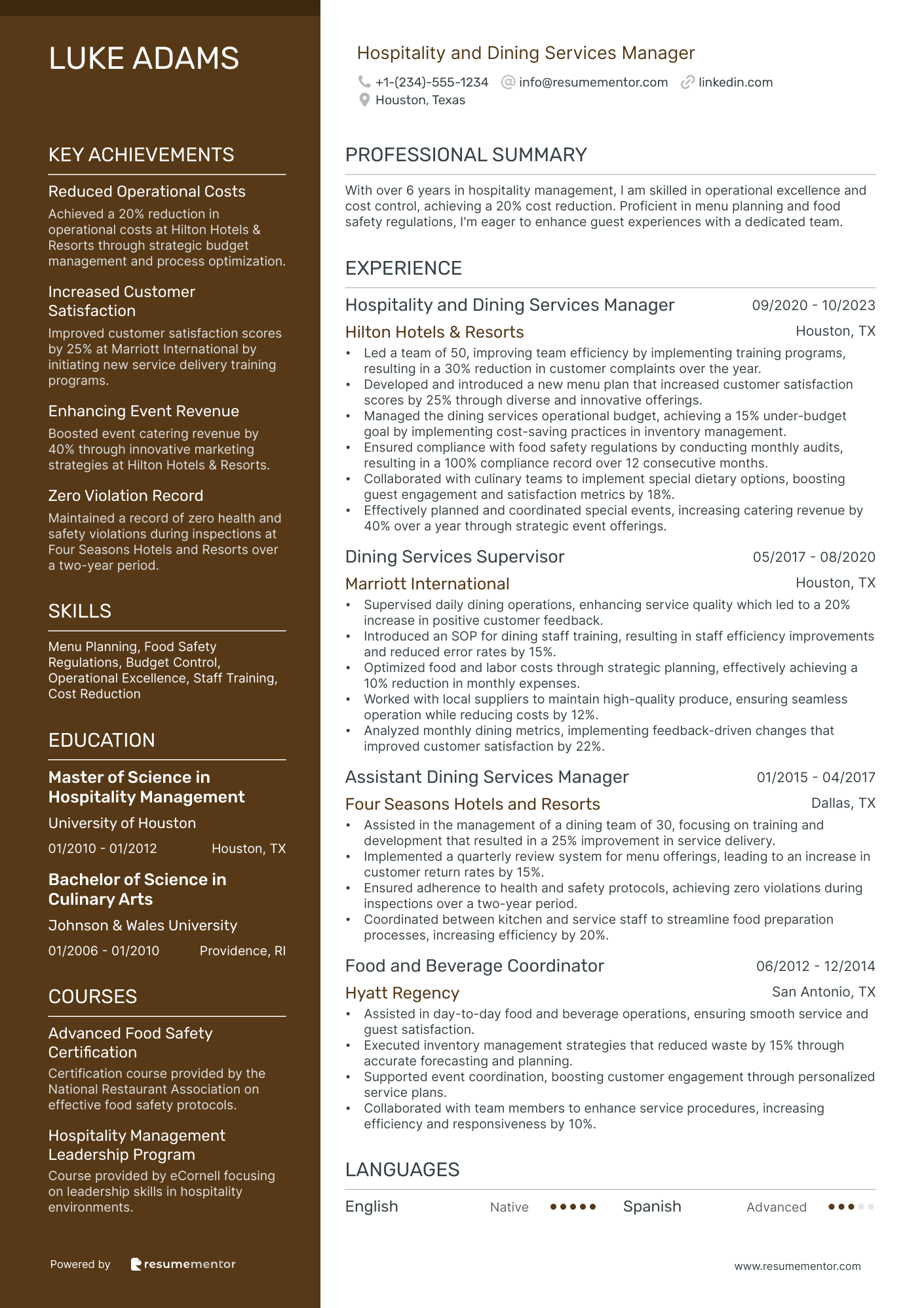 Hospitality and Dining Services Manager