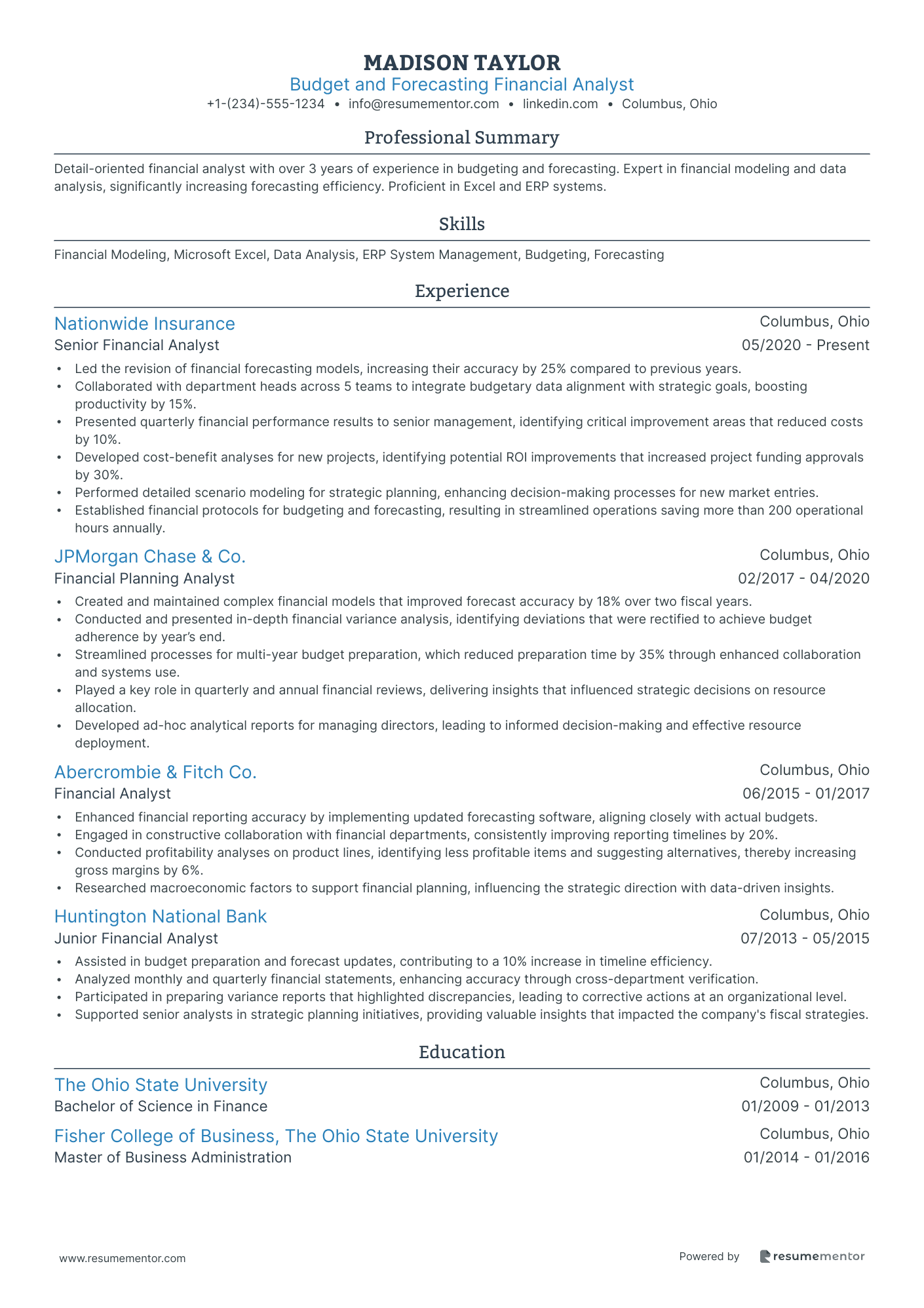 Budget and Forecasting Financial Analyst
