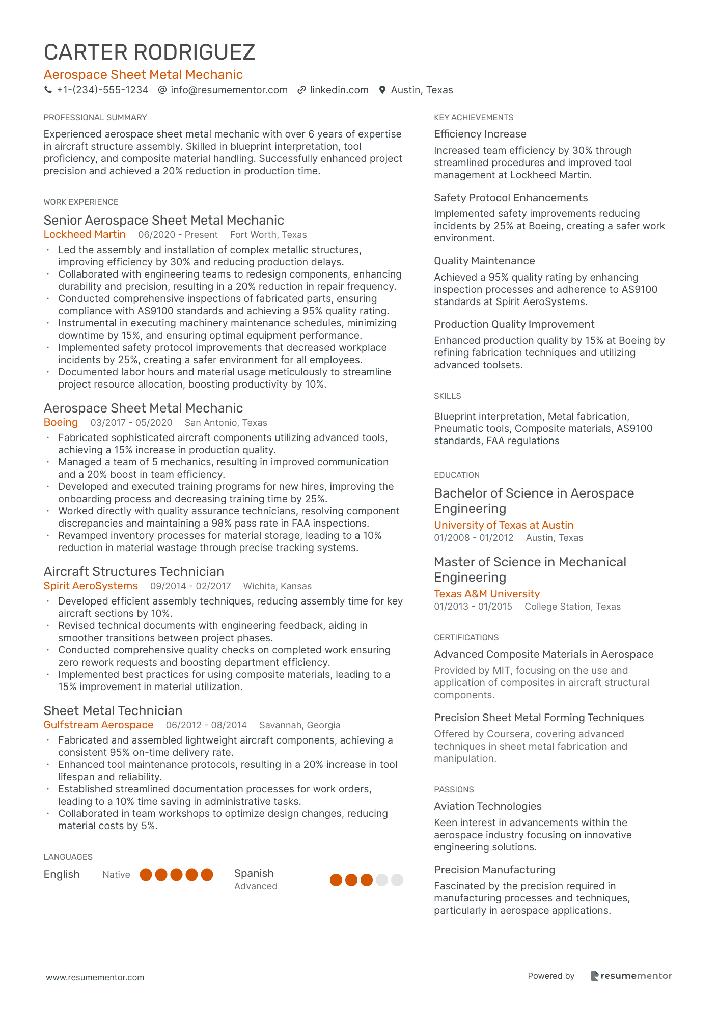 Aerospace Sheet Metal Mechanic