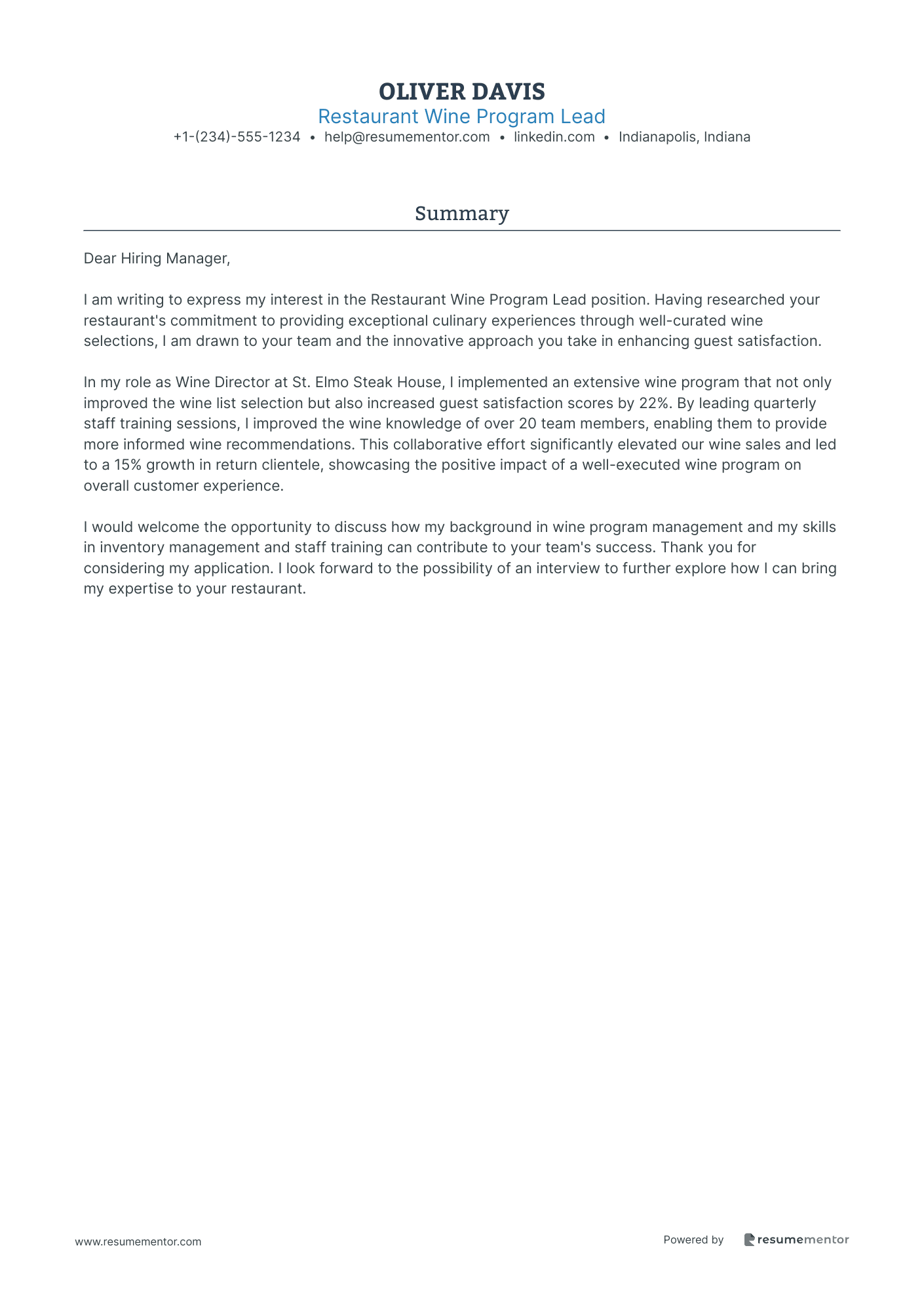 Restaurant Wine Program Lead