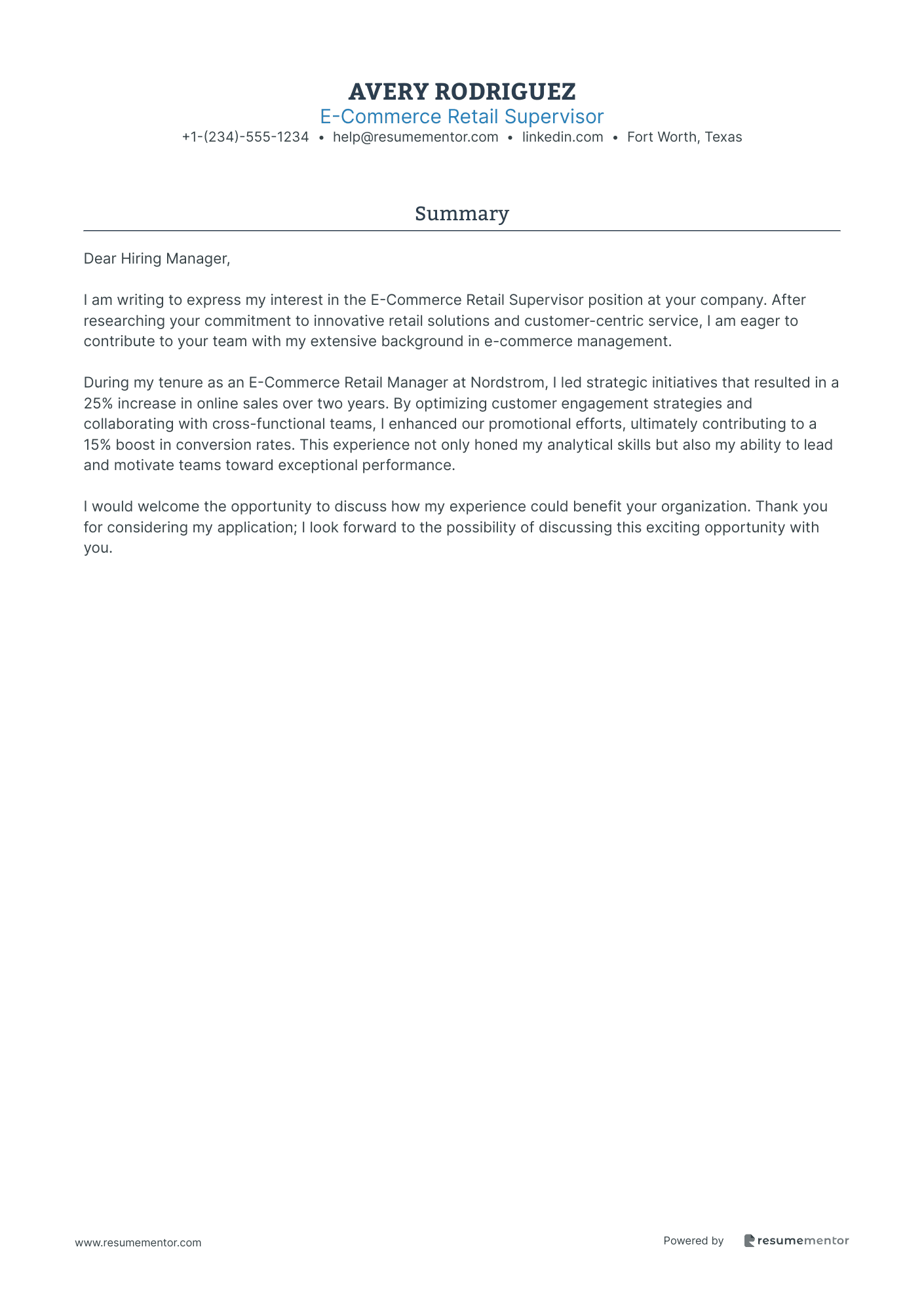 E Commerce Retail Supervisor