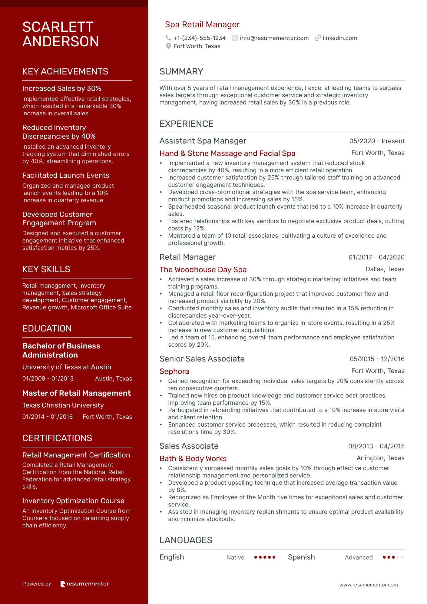 Spa Retail Manager