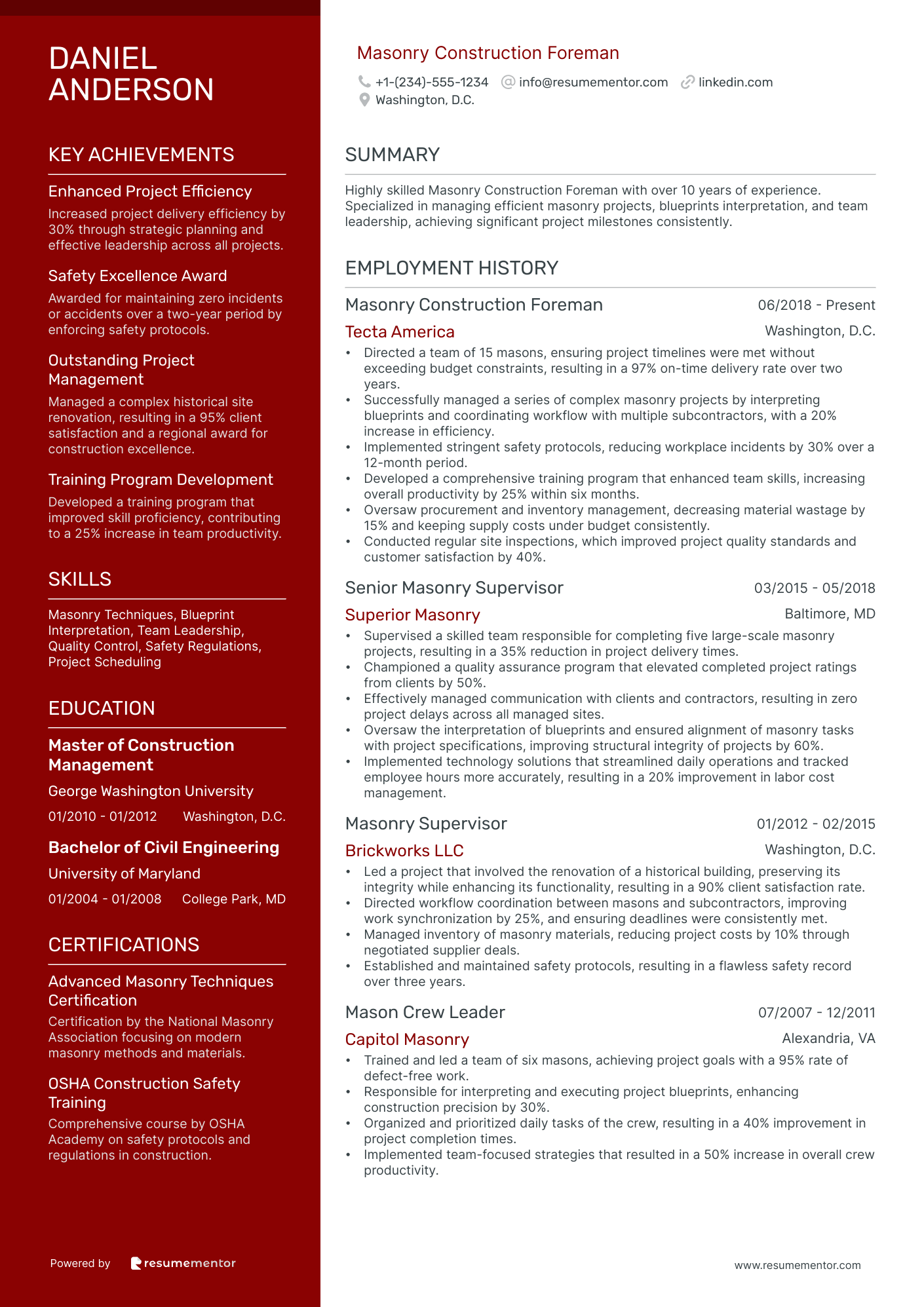 Masonry Construction Foreman