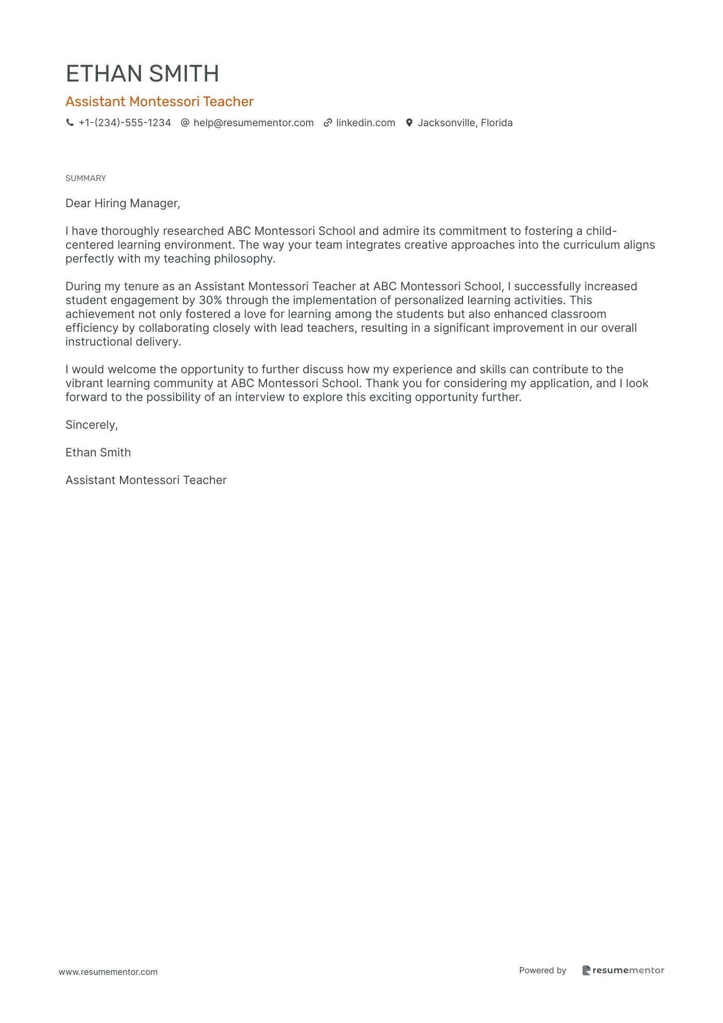 Assistant Montessori Teacher