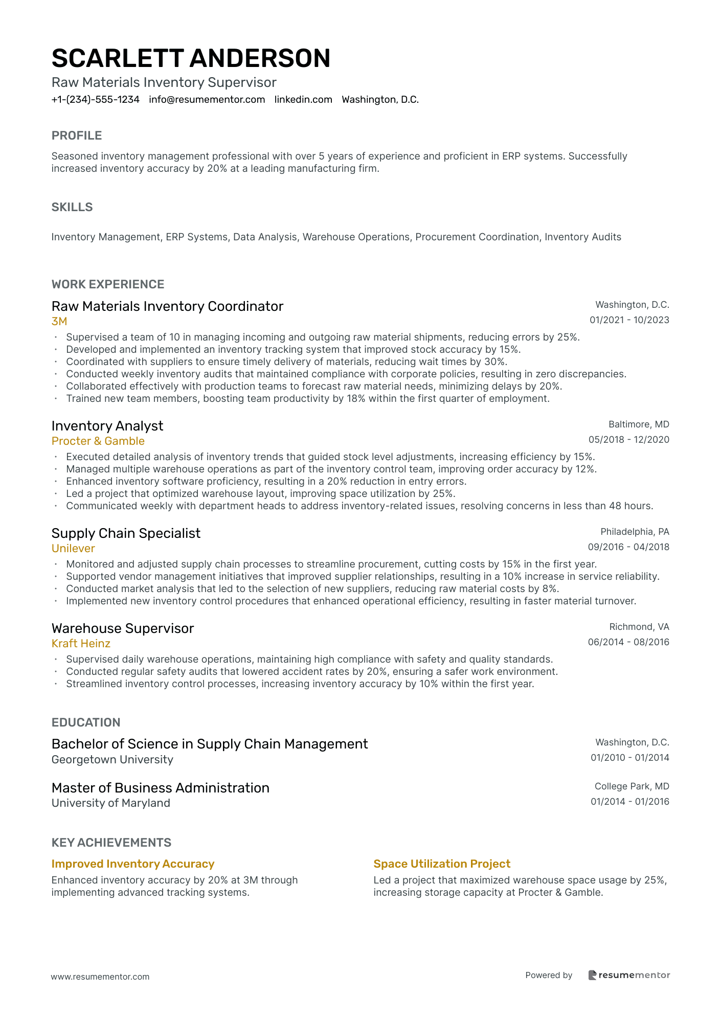 Raw Materials Inventory Supervisor