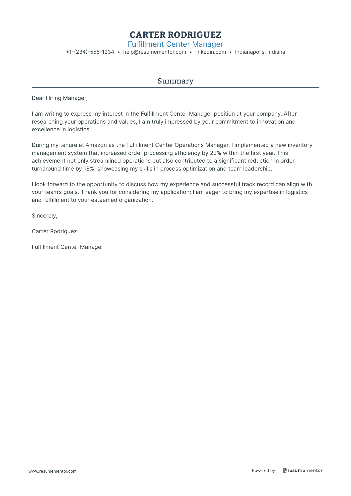 Fulfillment Center Manager