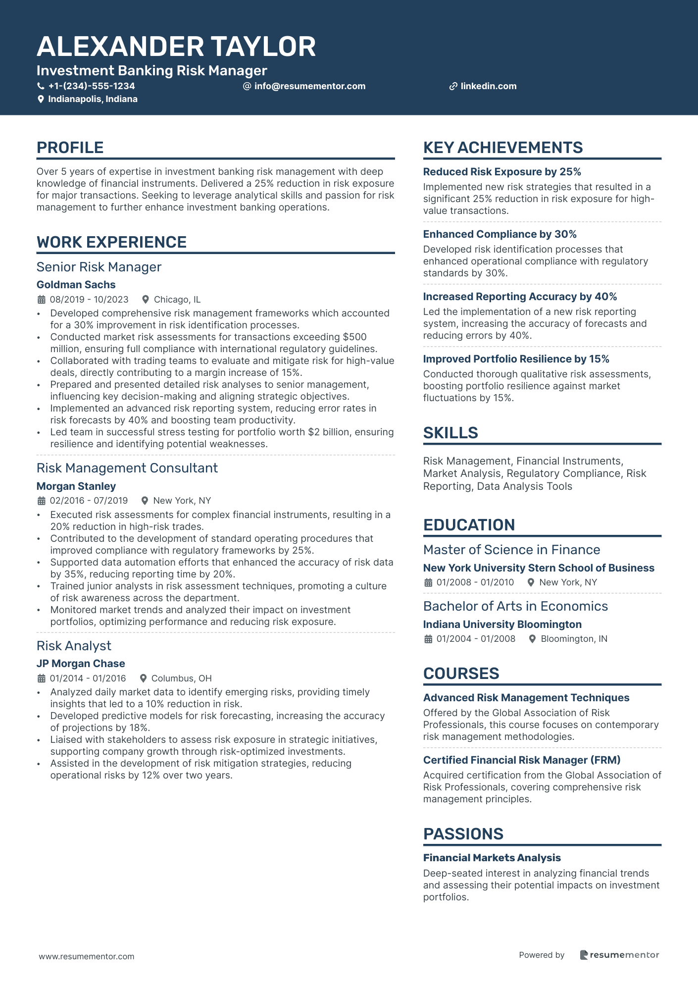 Investment Banking Risk Manager