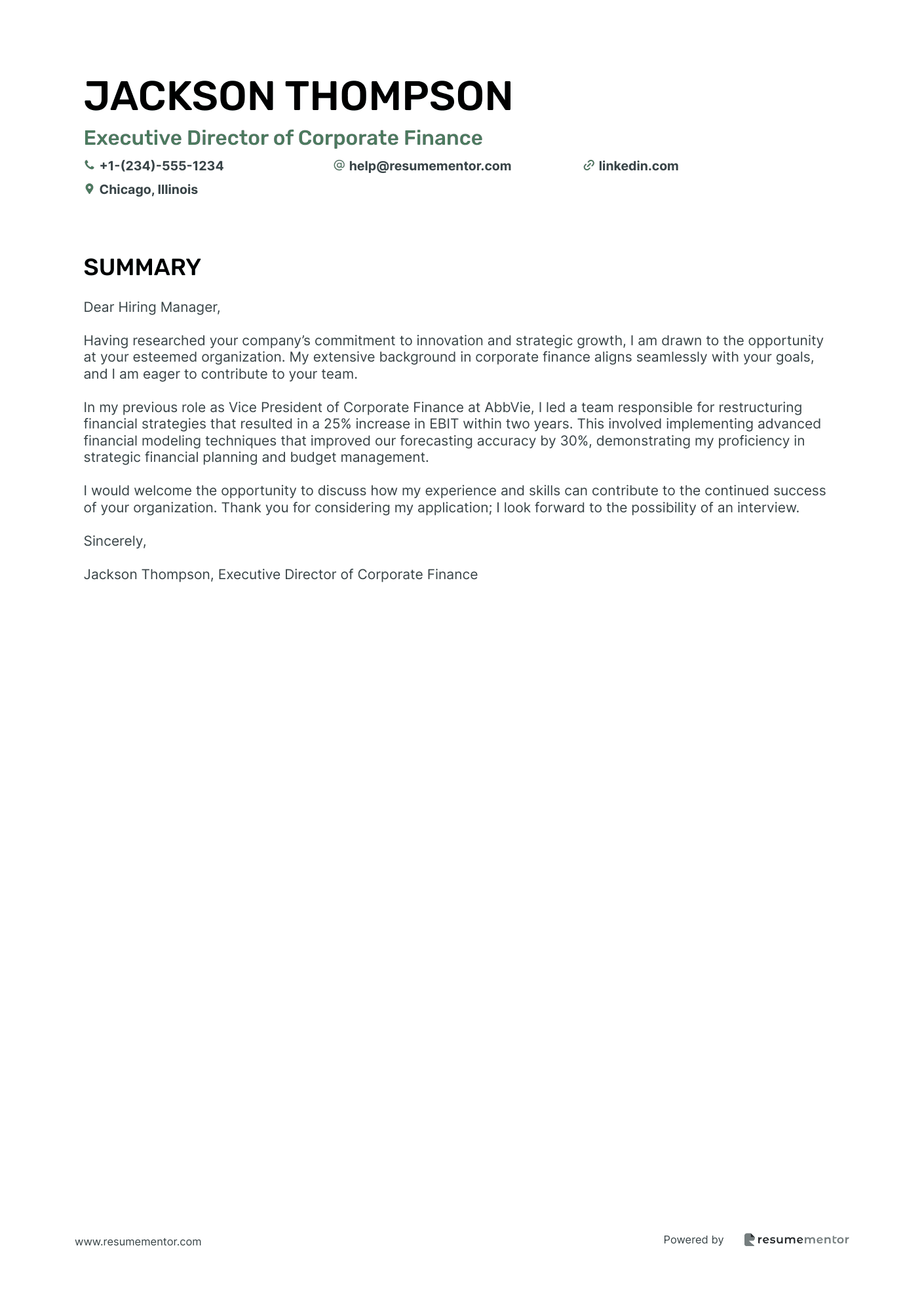 Executive Director of Corporate Finance