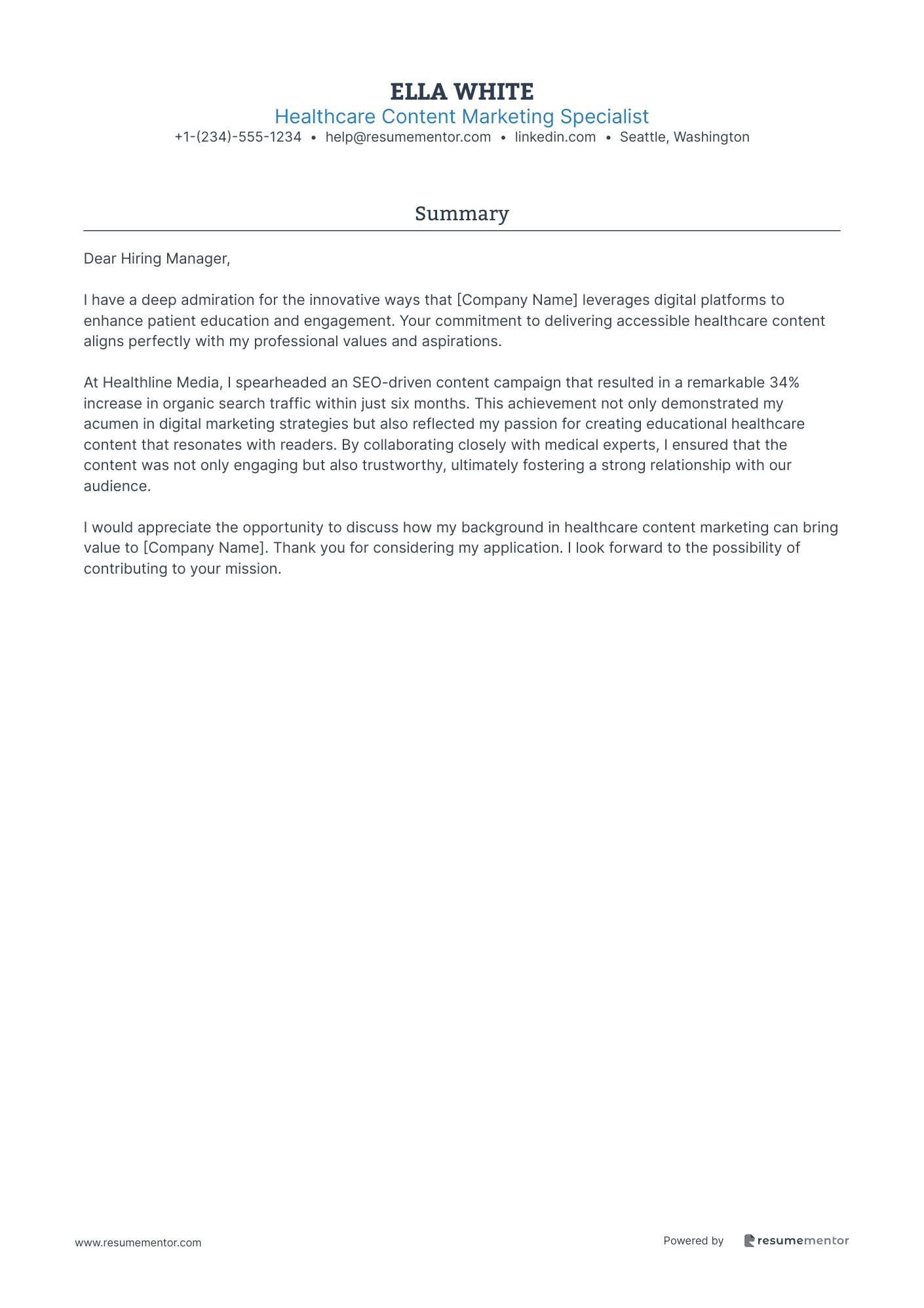 Healthcare Content Marketing Specialist