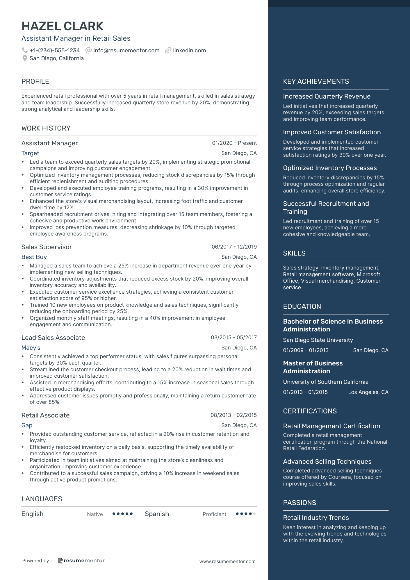 Assistant Manager in Retail Sales