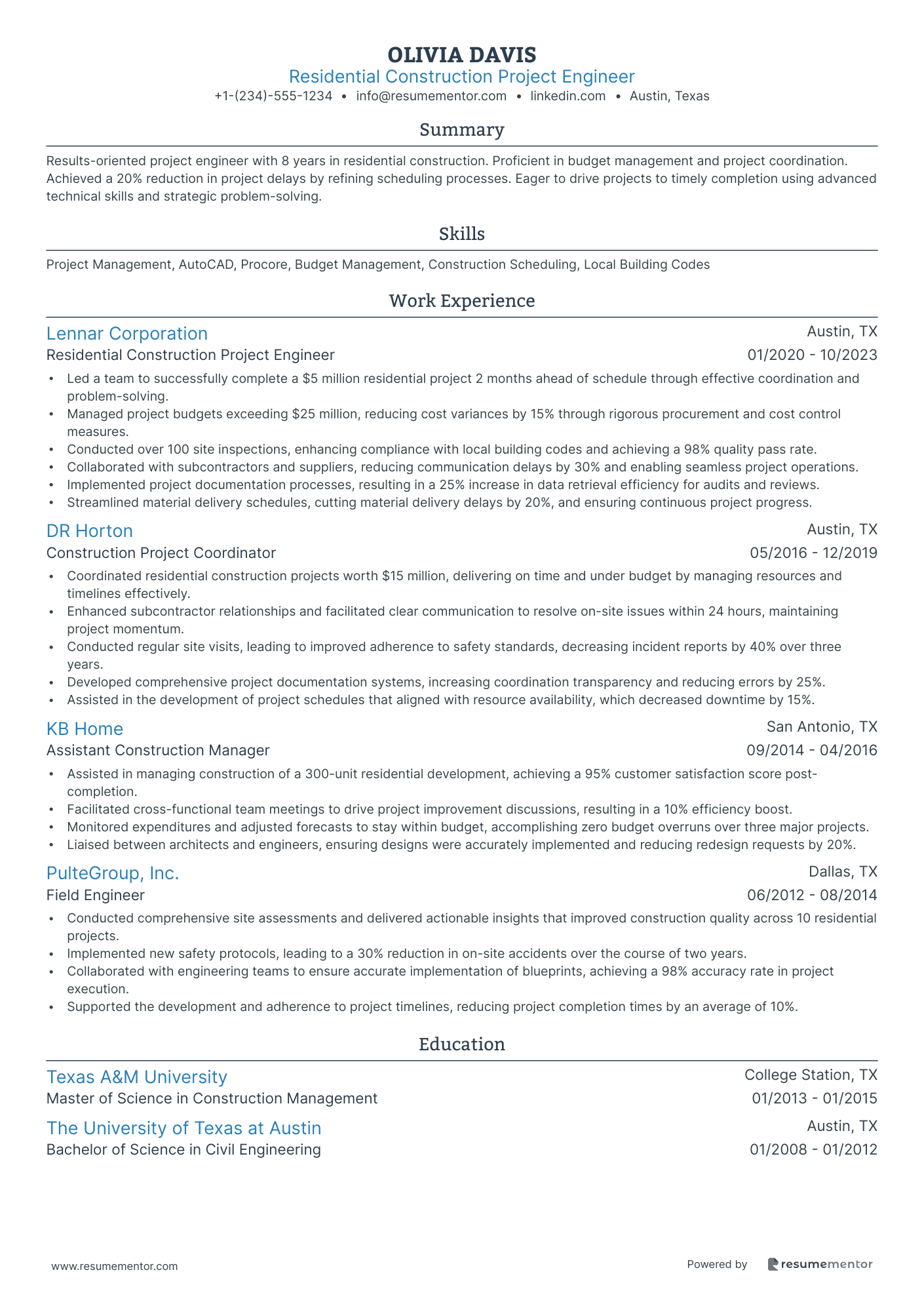 Residential Construction Project Engineer