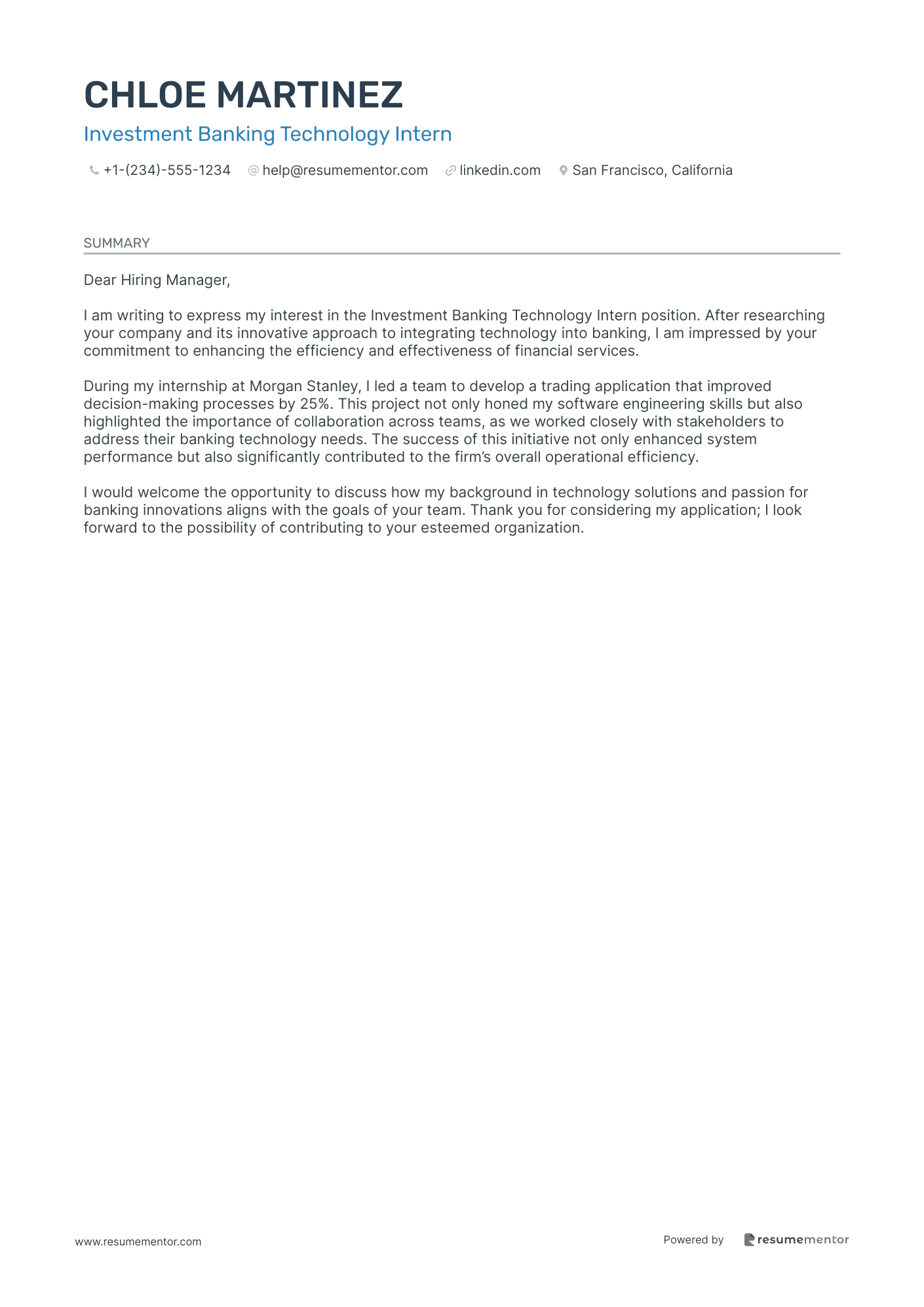 Investment Banking Technology Intern