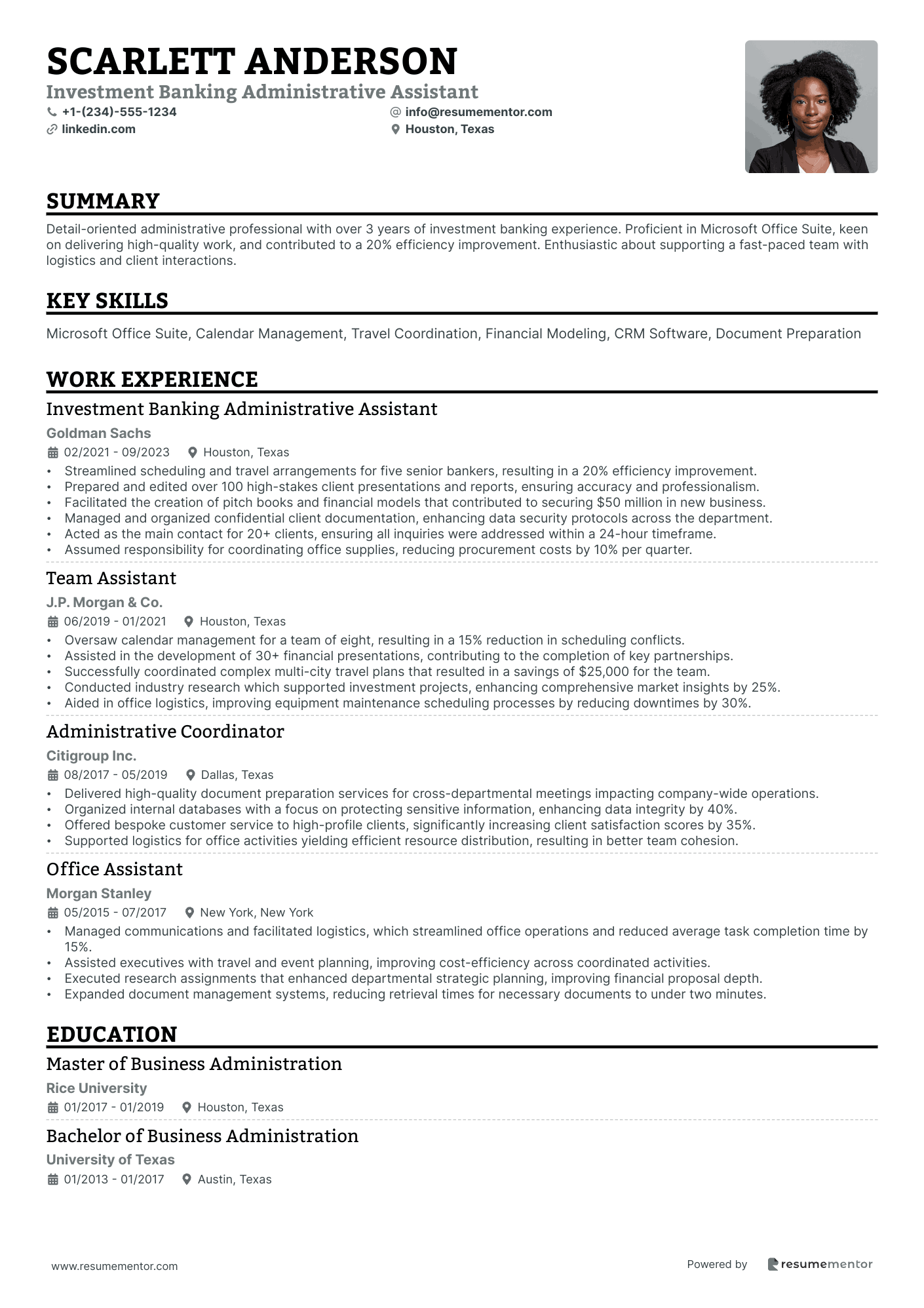 Investment Banking Administrative Assistant