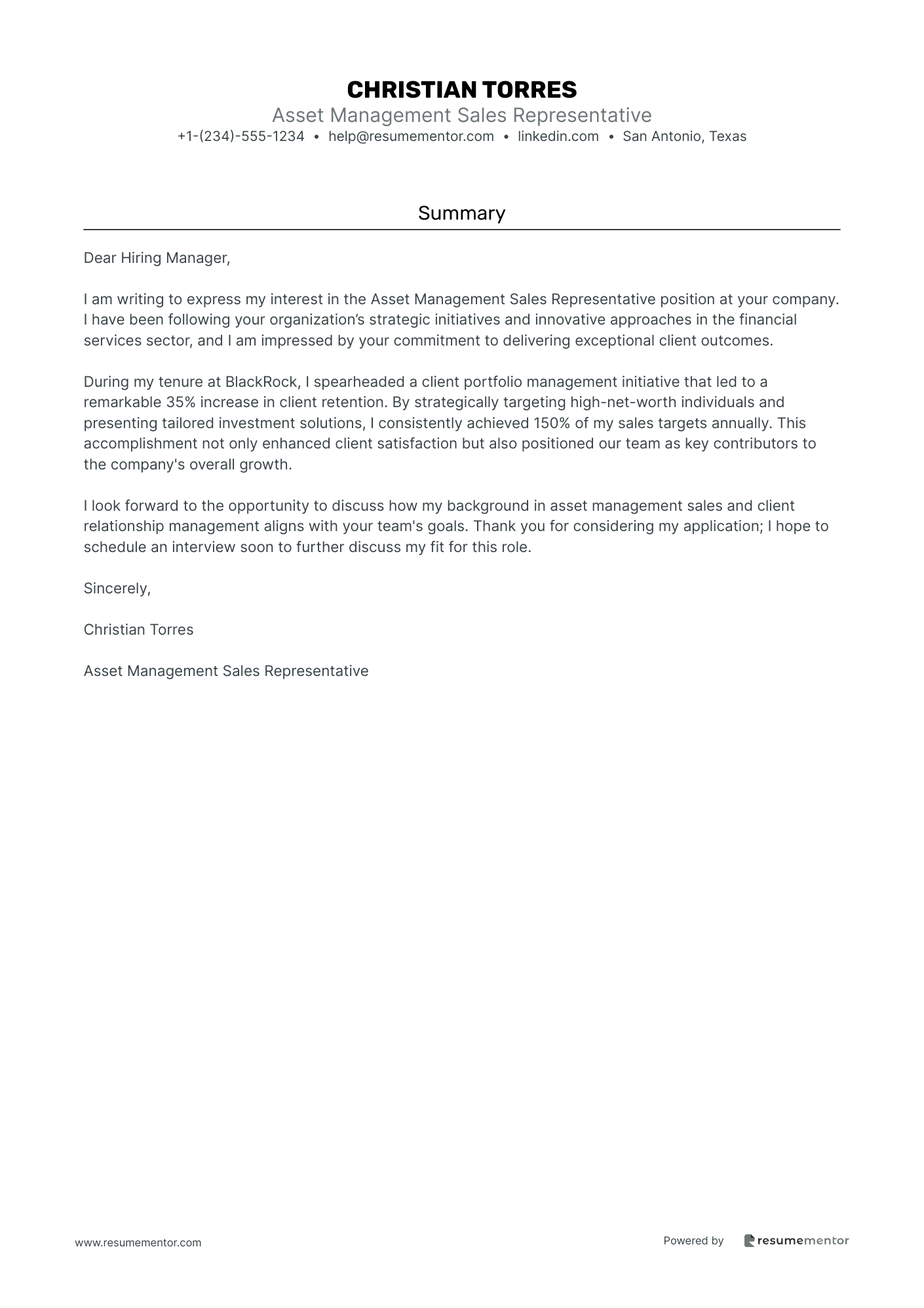 Asset Management Sales Representative